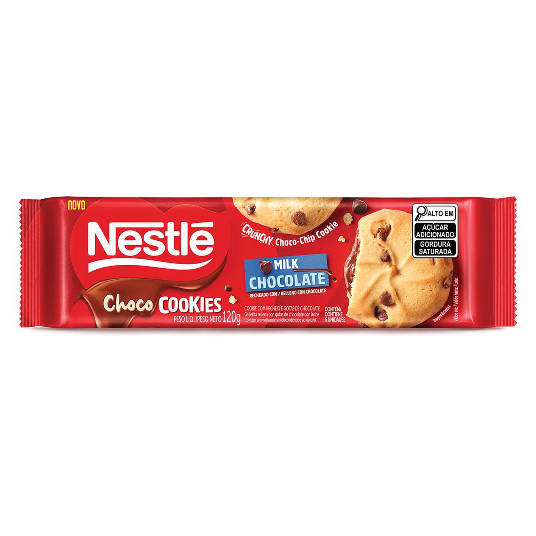 Biscoito Cookie Recheio Chocolate e Gotas Nestlé Choco Cookies Pacote 120g