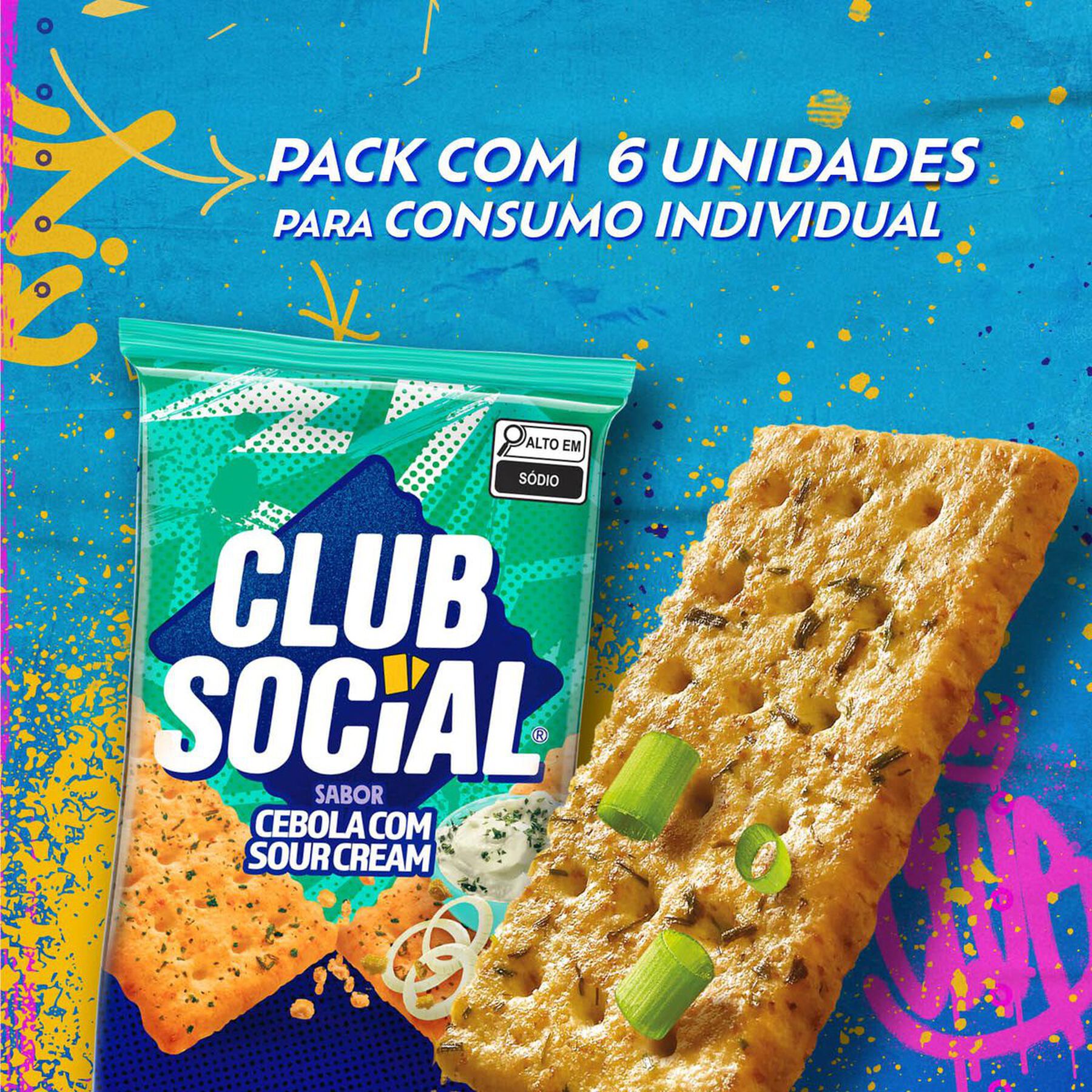 Biscoito Cebola com Sour Cream Club Social Pacote 141g C/6 Unidades