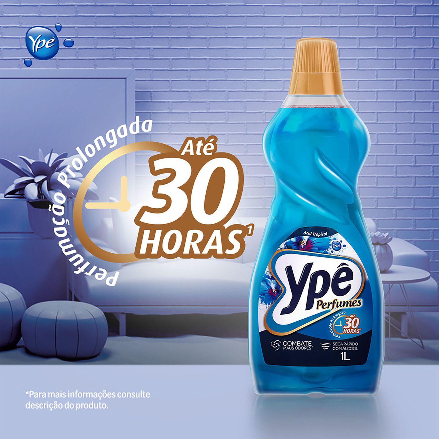 Limpador Perfumado Azul Tropical Yp&ecirc; Premium Frasco 1l