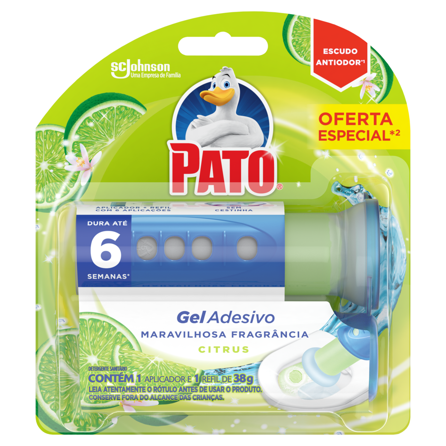 Detergente Sanitário Gel Adesivo Citrus Pato 38g Refil + Aplicador - Embalagem Oferta Especial