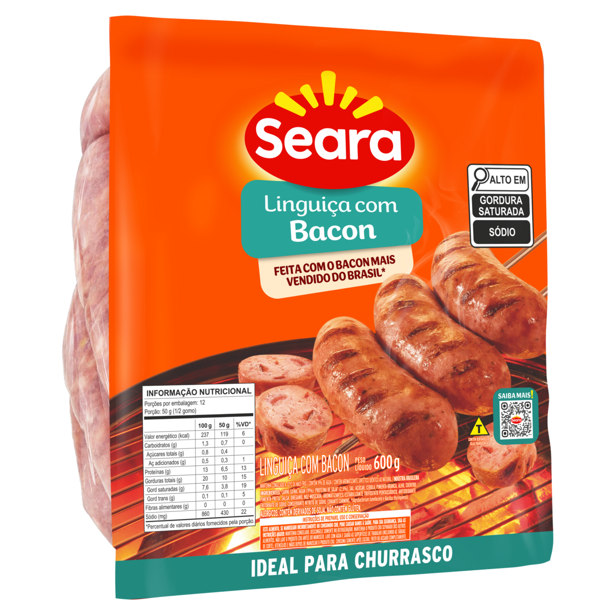 Lingui&ccedil;a com Bacon Seara Pacote 600g