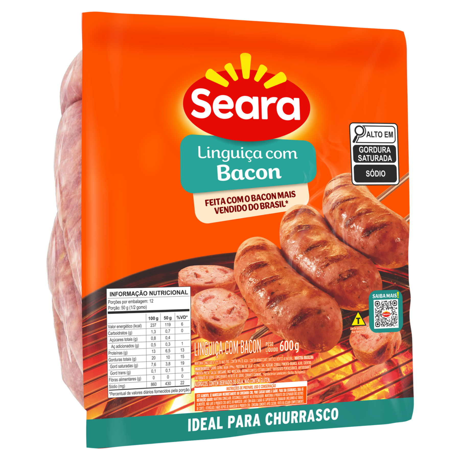 Lingui&ccedil;a com Bacon Seara Pacote 600g