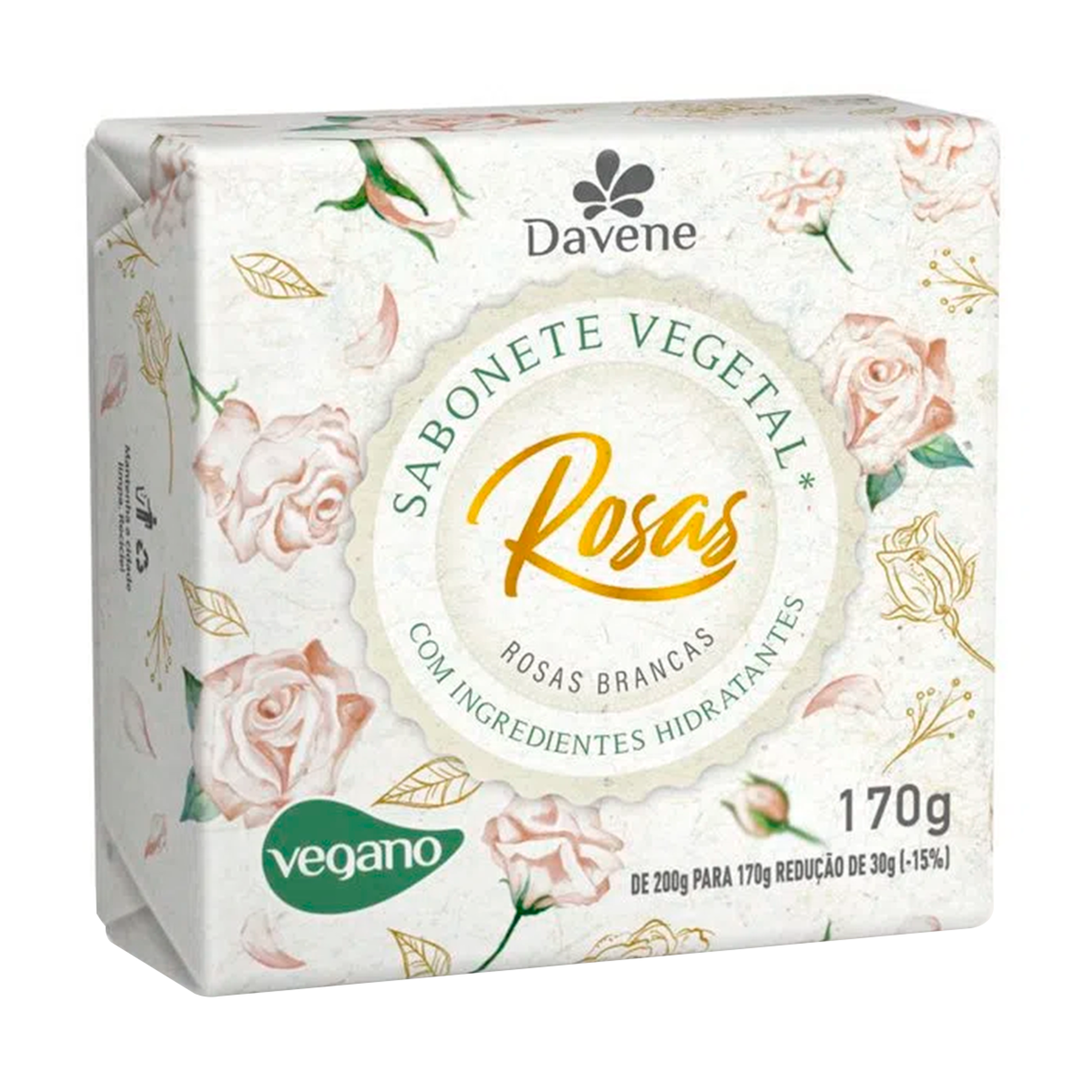 Sabonete Vegetal Barra Rosas Brancas Davene Envolt&oacute;rio 170g