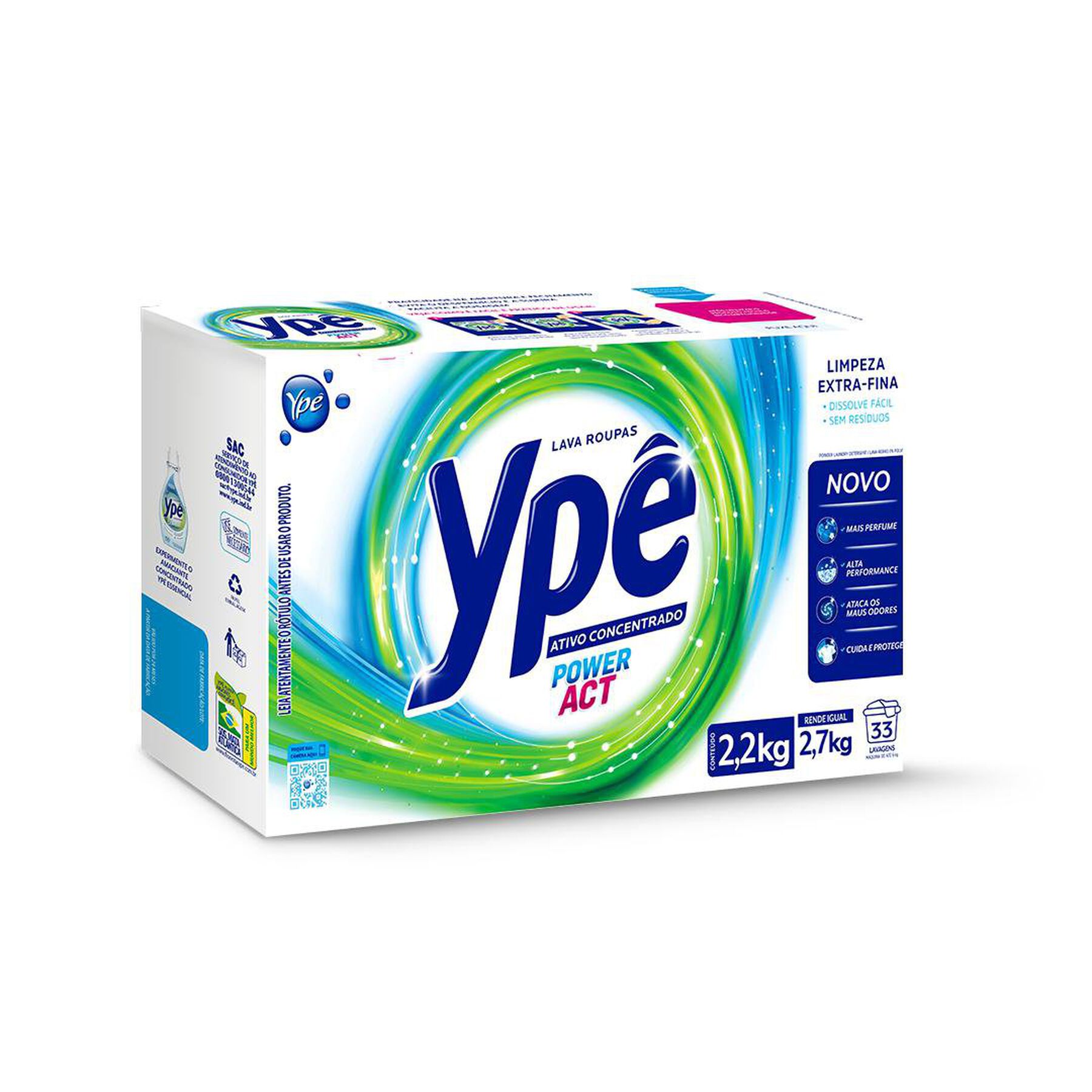 Sabão em Pó Ativo Concentrado Ypê Power Act Caixa 2,2kg