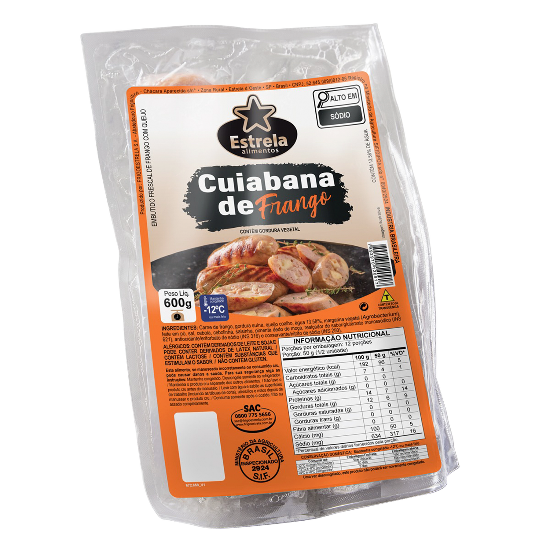Lingui&ccedil;a Cuiabana de Frango com Queijo Coalho Estrela Pacote 600g