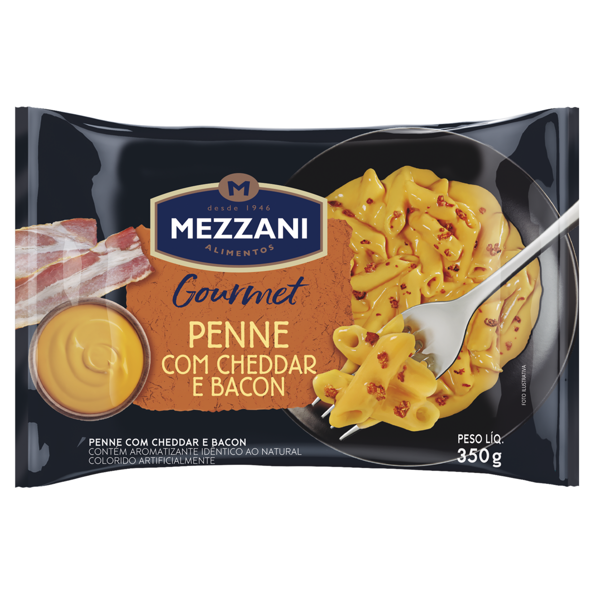 Macarr&atilde;o Penne com Cheddar e Bacon Mezzani Gourmet Pacote 350g