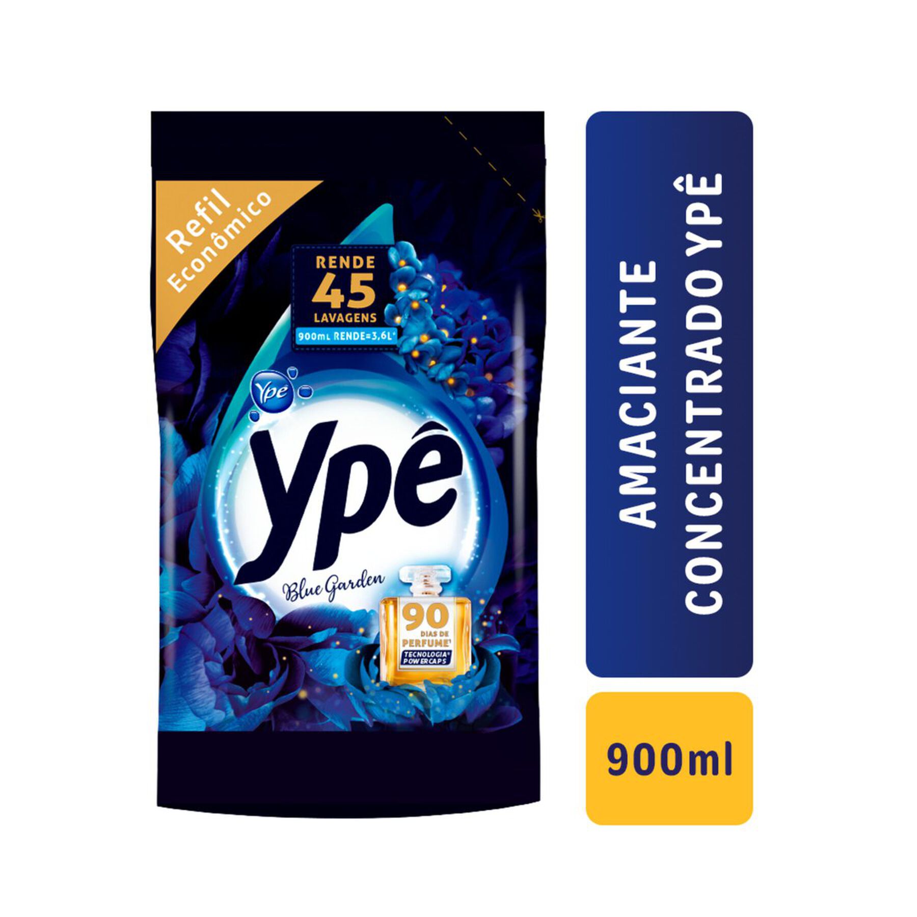 Amaciante de Roupa Concentrado Blue Garden Yp&ecirc; Pouch 900ml Refil Econ&ocirc;mico