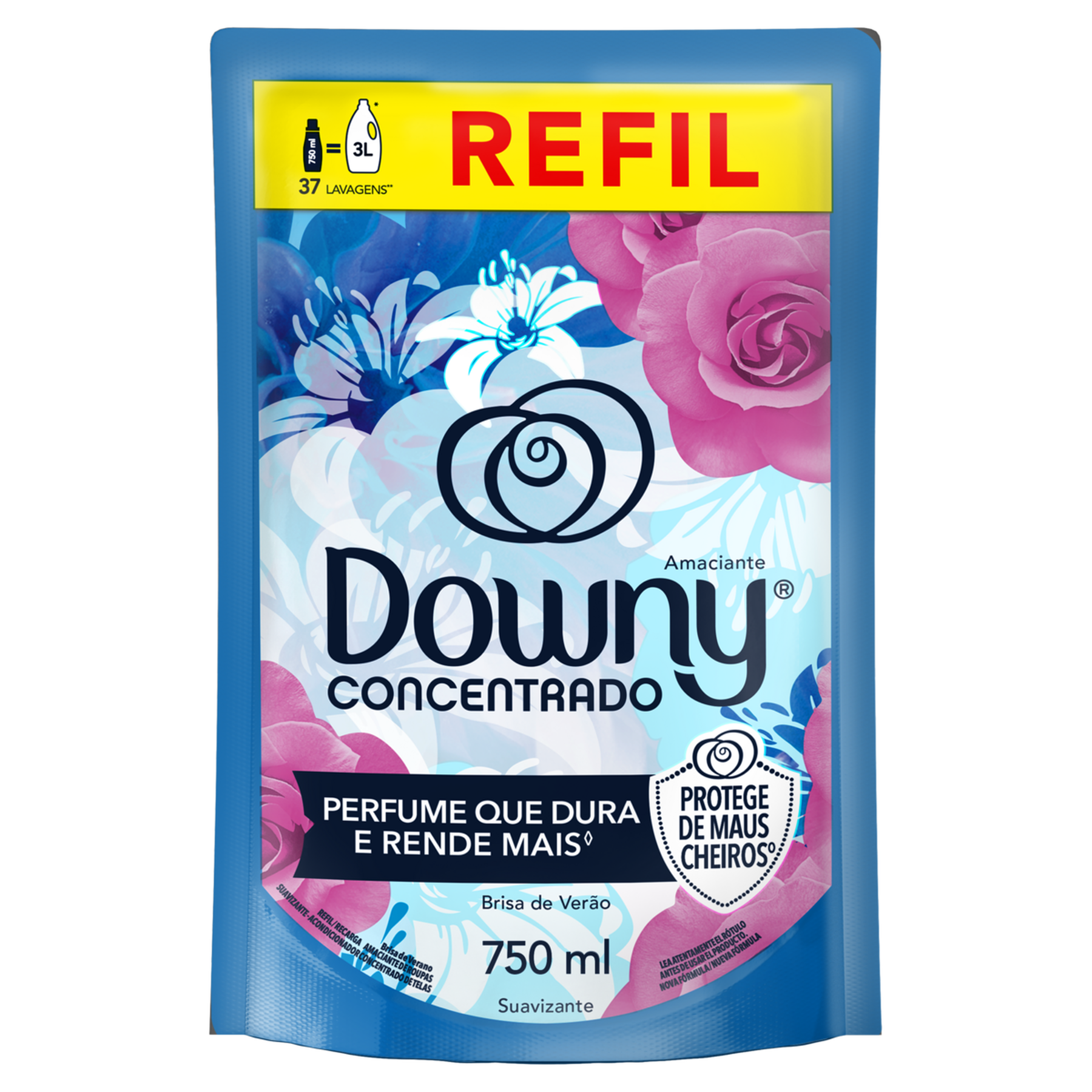 Amaciante de Roupa Concentrado Brisa de Verão Downy Sachê 750ml Refil