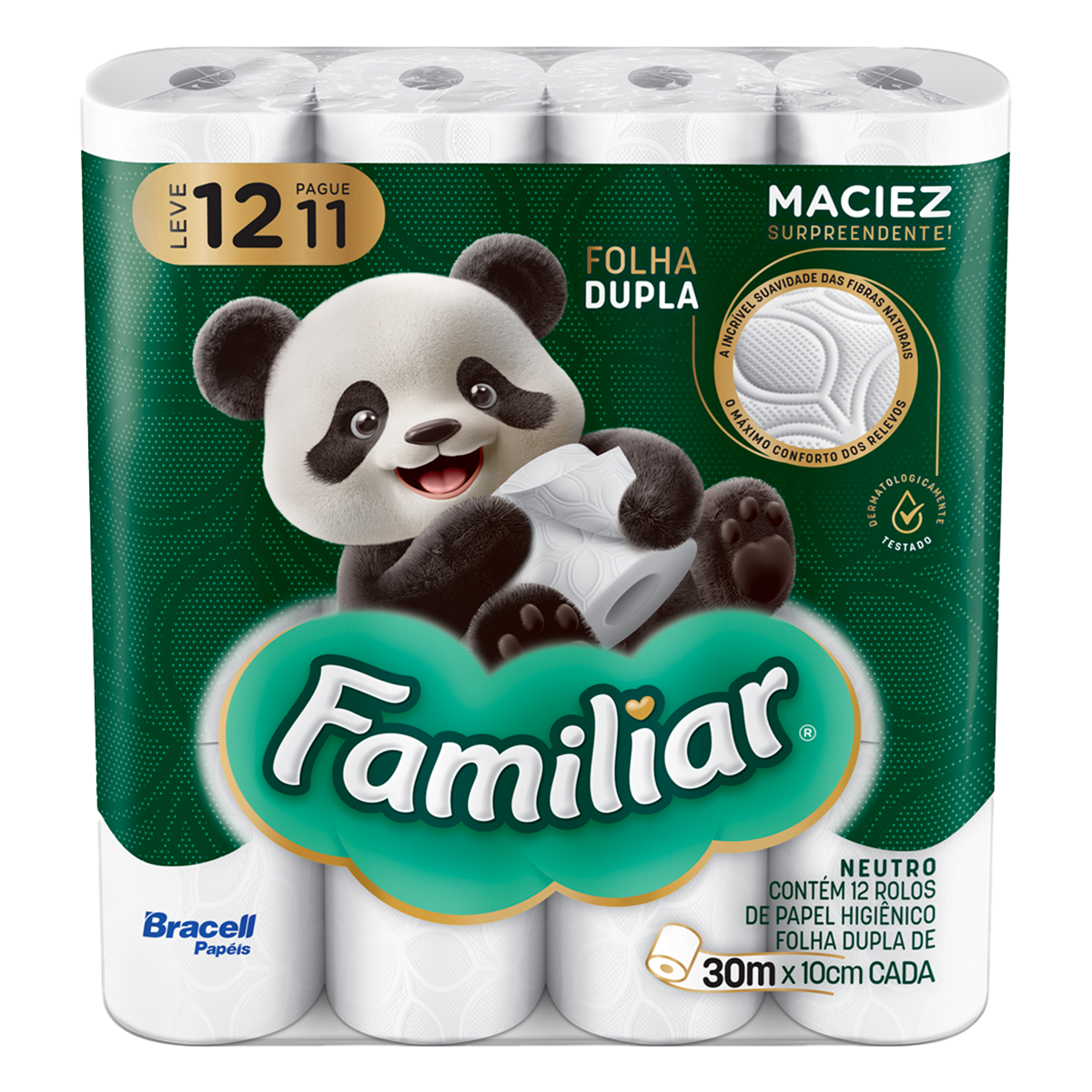 Papel Higi&ecirc;nico Folha Dupla Familiar Pacote C/12 Unidades - Embalagem Leve 12 Pague 11