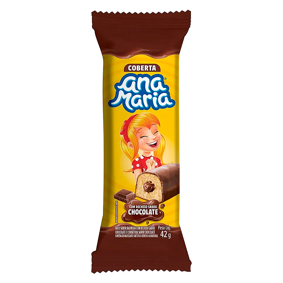 Bolinho Baunilha Recheio e Cobertura Chocolate Coberta Ana Maria Pacote 42g