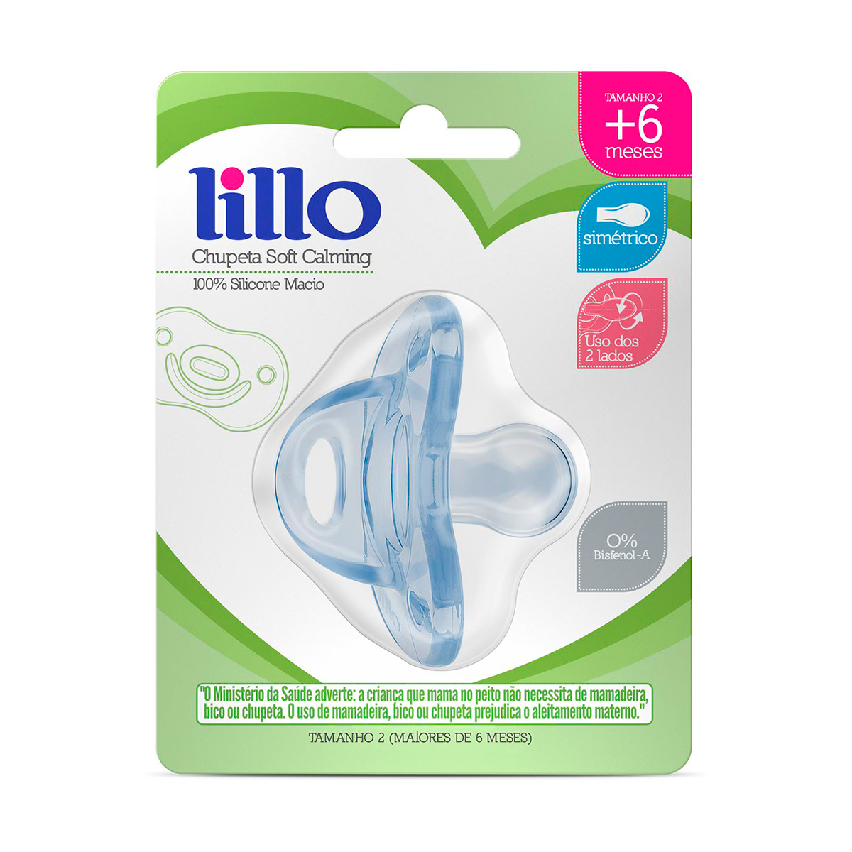 Chupeta Soft Calming 100% Silicone Macio Azul Lillo Tam. 2 (Maiores 6 Meses)