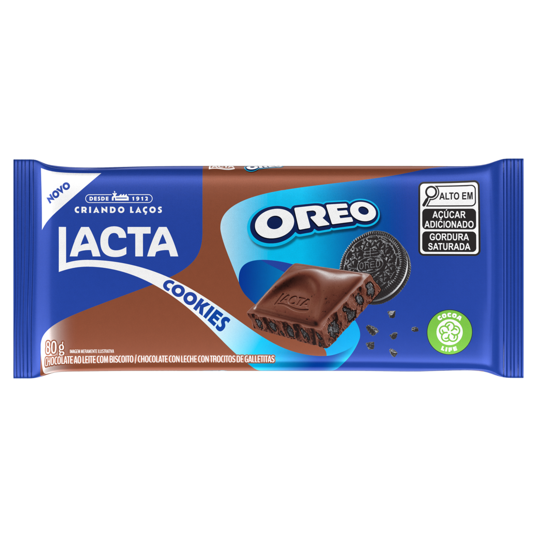 Chocolate ao Leite com Cookies Oreo Lacta Pacote 80g