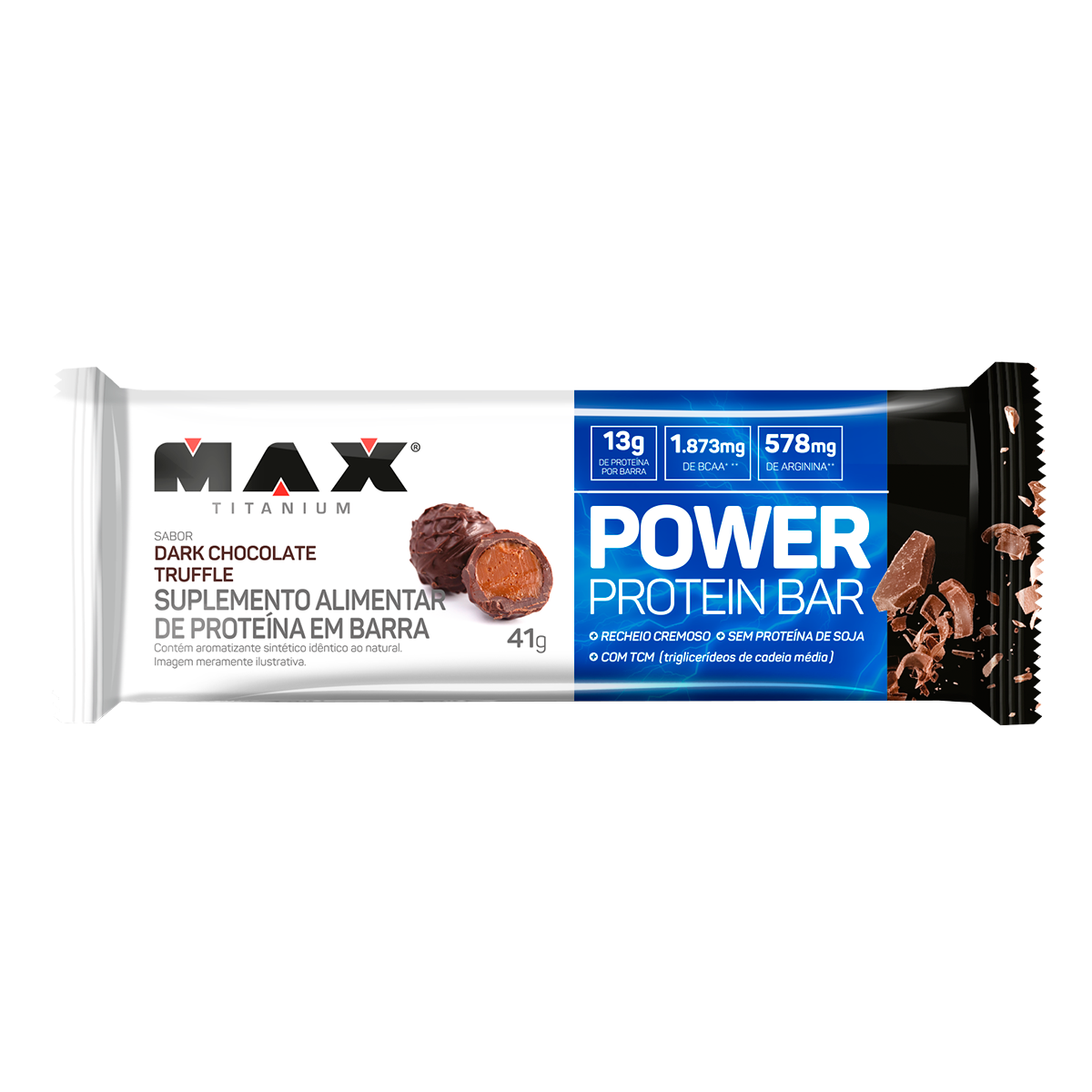 Suplemento Alimentar de Prote&iacute;na em Barra Dark Chocolate Truffle Power Protein Bar Max Titanium 41g