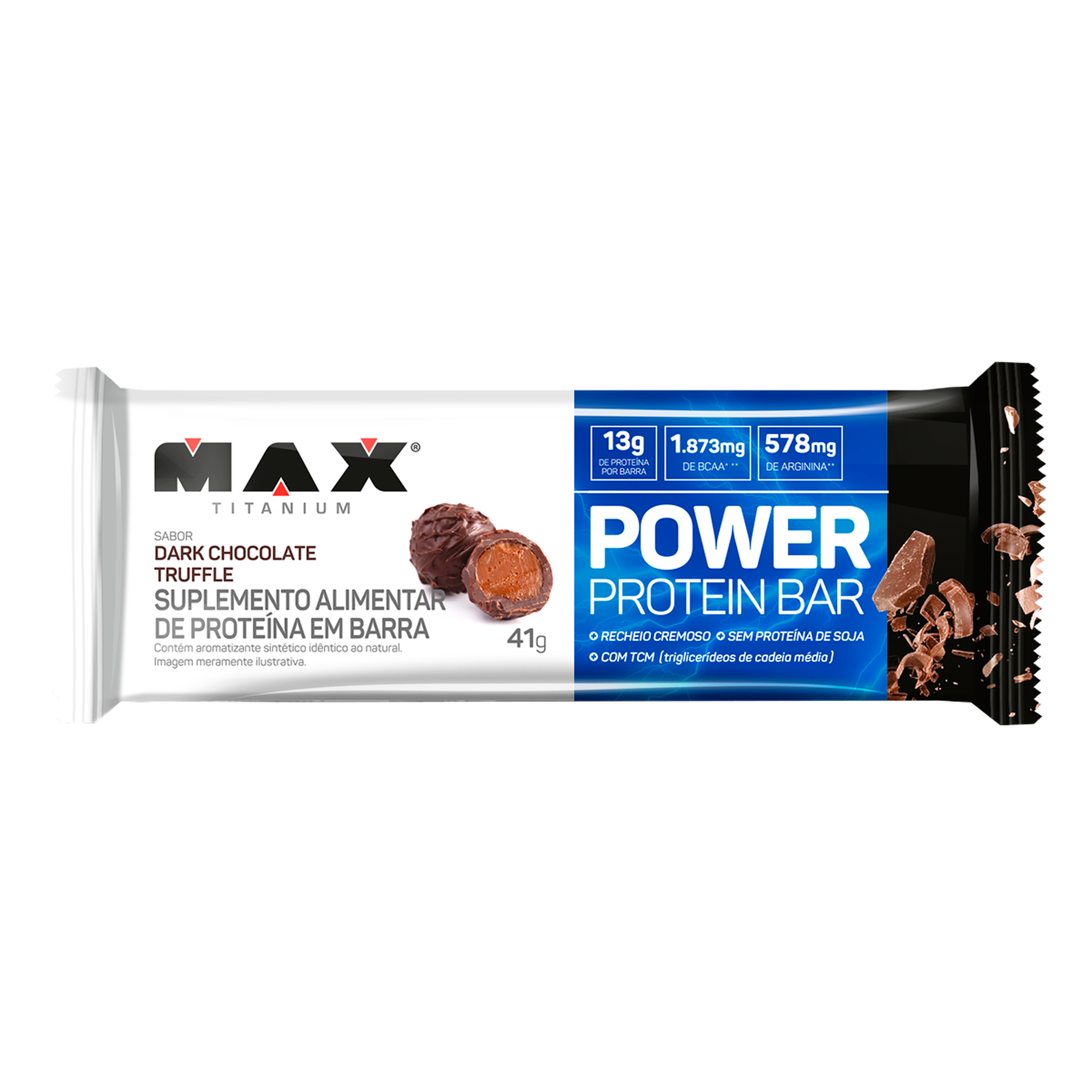 Suplemento Alimentar de Prote&iacute;na em Barra Dark Chocolate Truffle Power Protein Bar Max Titanium 41g