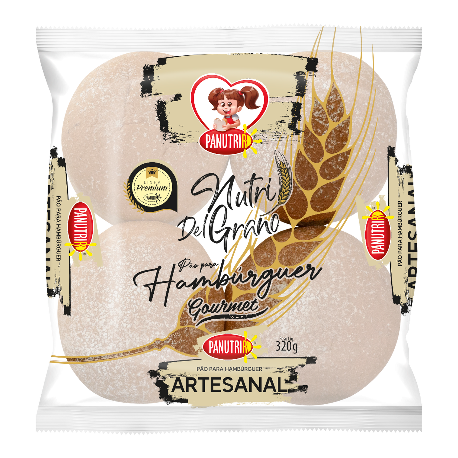 P&atilde;o para Hamb&uacute;rguer Artesanal Gourmet Nutri Del Grano Panutrir Pacote 320g
