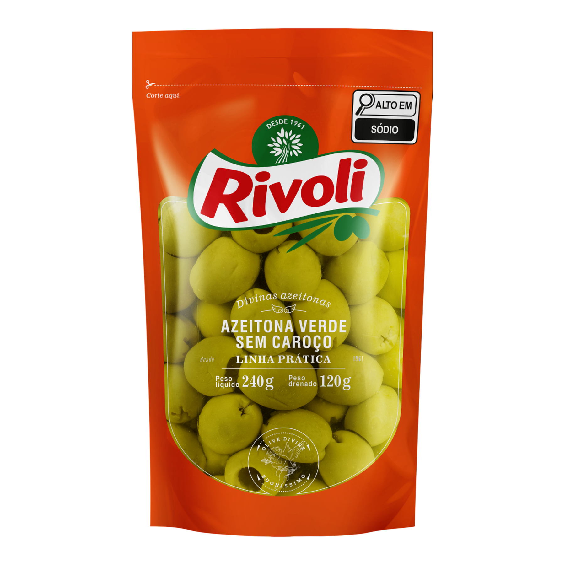 Azeitona Verde Fatiada Sem Caro&ccedil;o Linha Pr&aacute;tica Rivoli Sach&ecirc; 120g