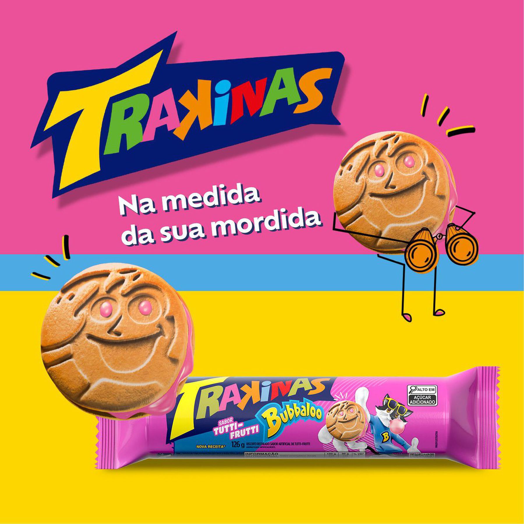 Biscoito Recheio Tutti Frutti Bubbaloo Trakinas Pacote 126g