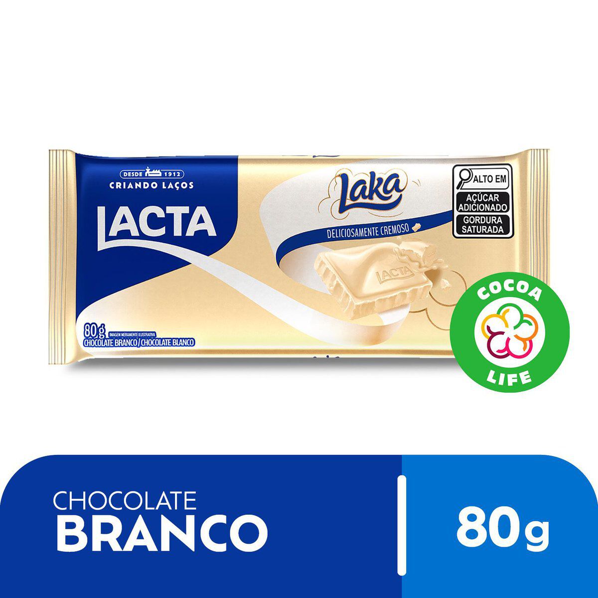 Barra de Chocolate Branco Laka Lacta Pacote 80g
