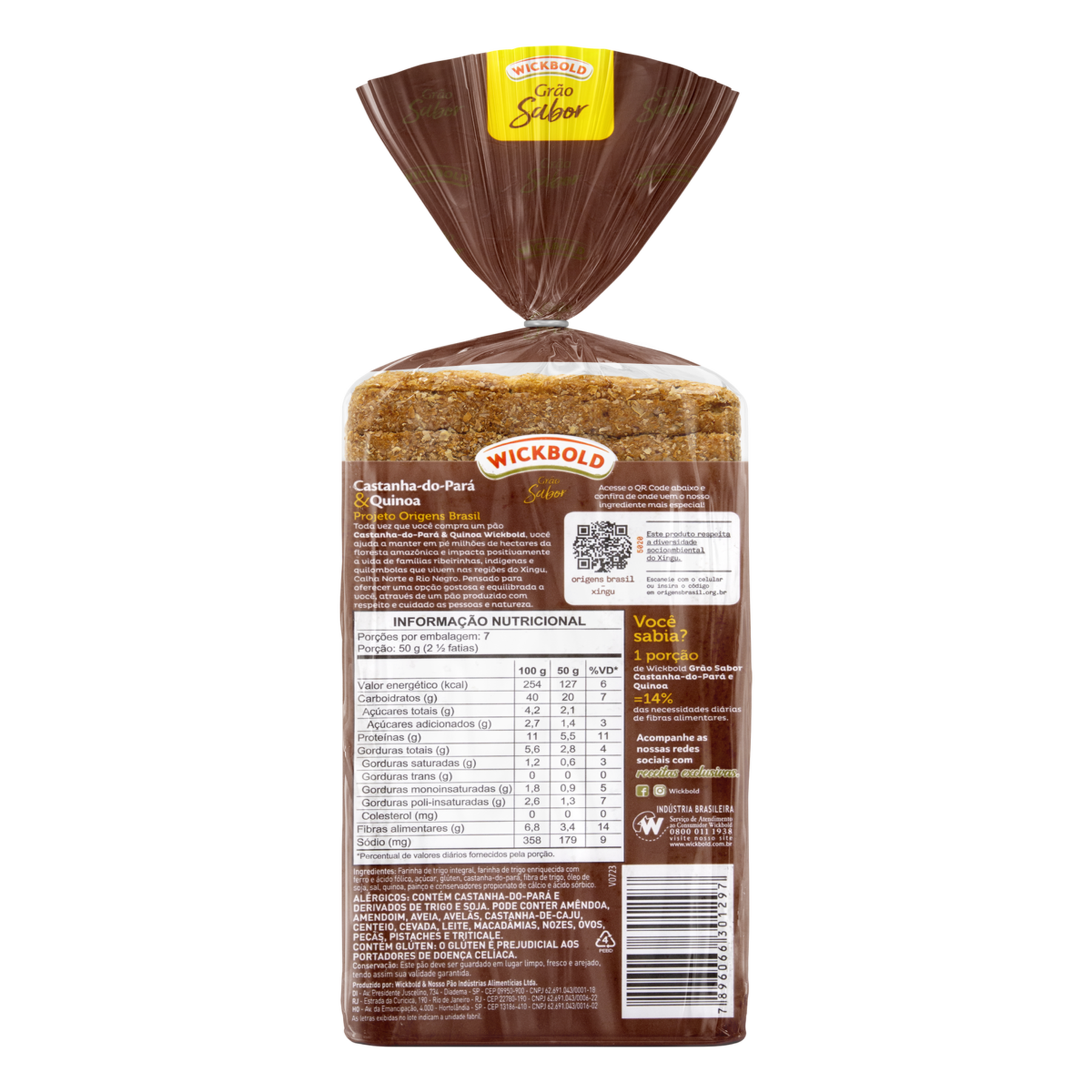 P&atilde;o de Forma Integral Castanha-do-Par&aacute; e Quinoa Vegano Wickbold Gr&atilde;o Sabor Pacote 350g