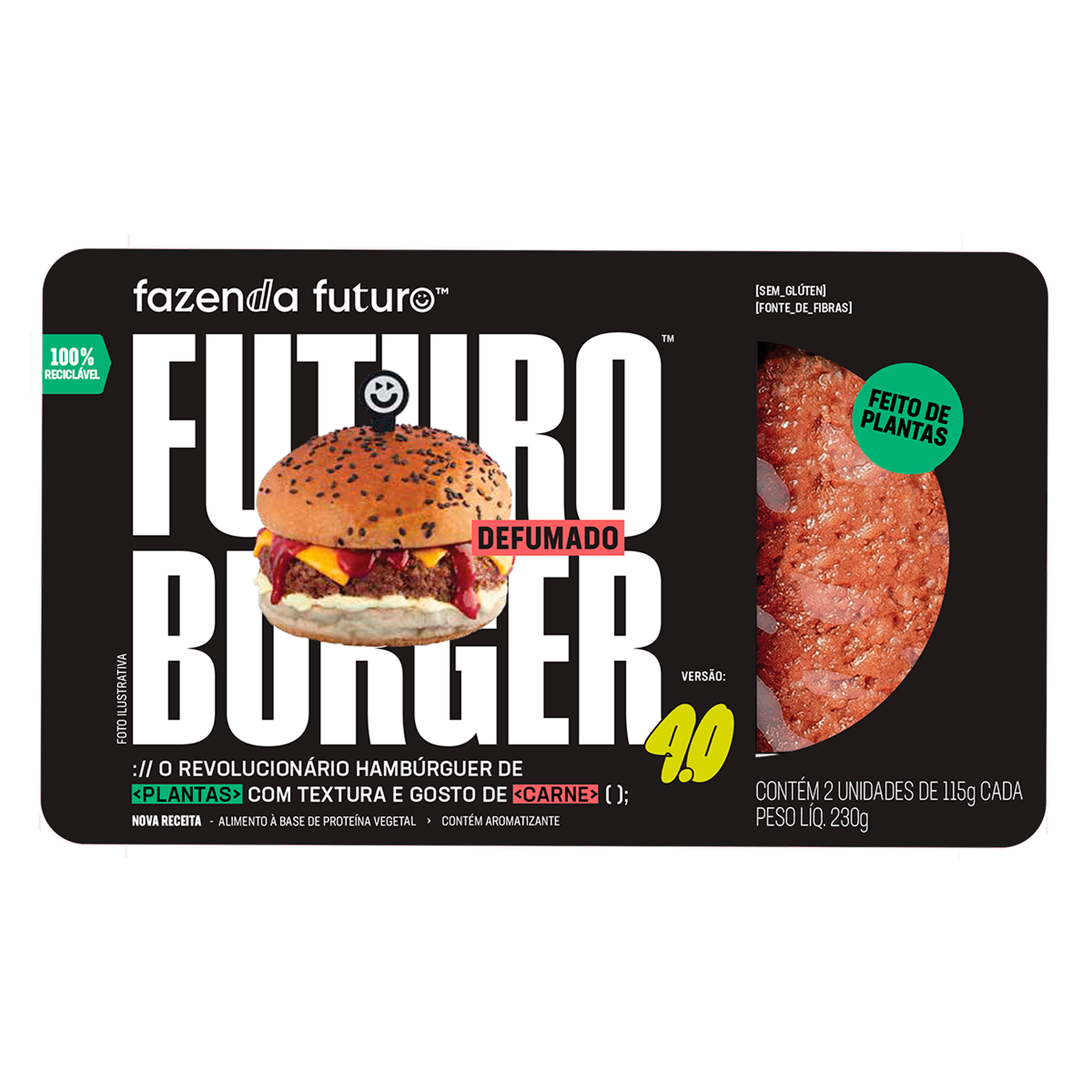 Hamb&uacute;rguer Vegetal Defumado Futuro Burger Fazenda Futuro Bandeja 230g 2 Unidades 115g Cada