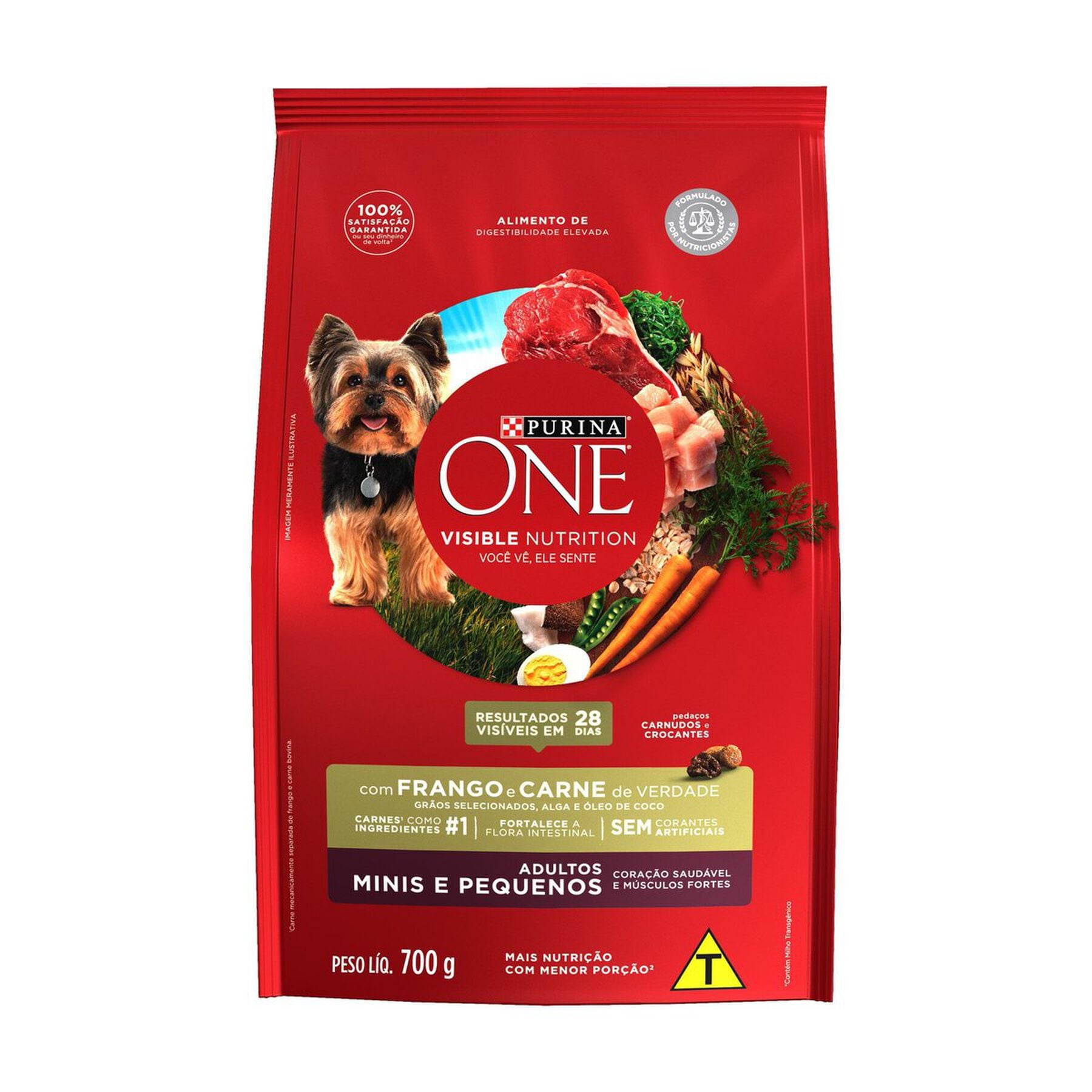 Alimento para C&atilde;es Adultos Ra&ccedil;as Minis e Pequenas Frango e Carne Purina One Visible Nutrition Pacote 700g