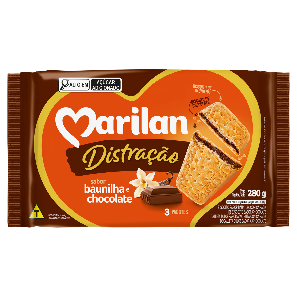 Biscoito Baunilha e Chocolate Distra&ccedil;&atilde;o Marilan Pacote 280g