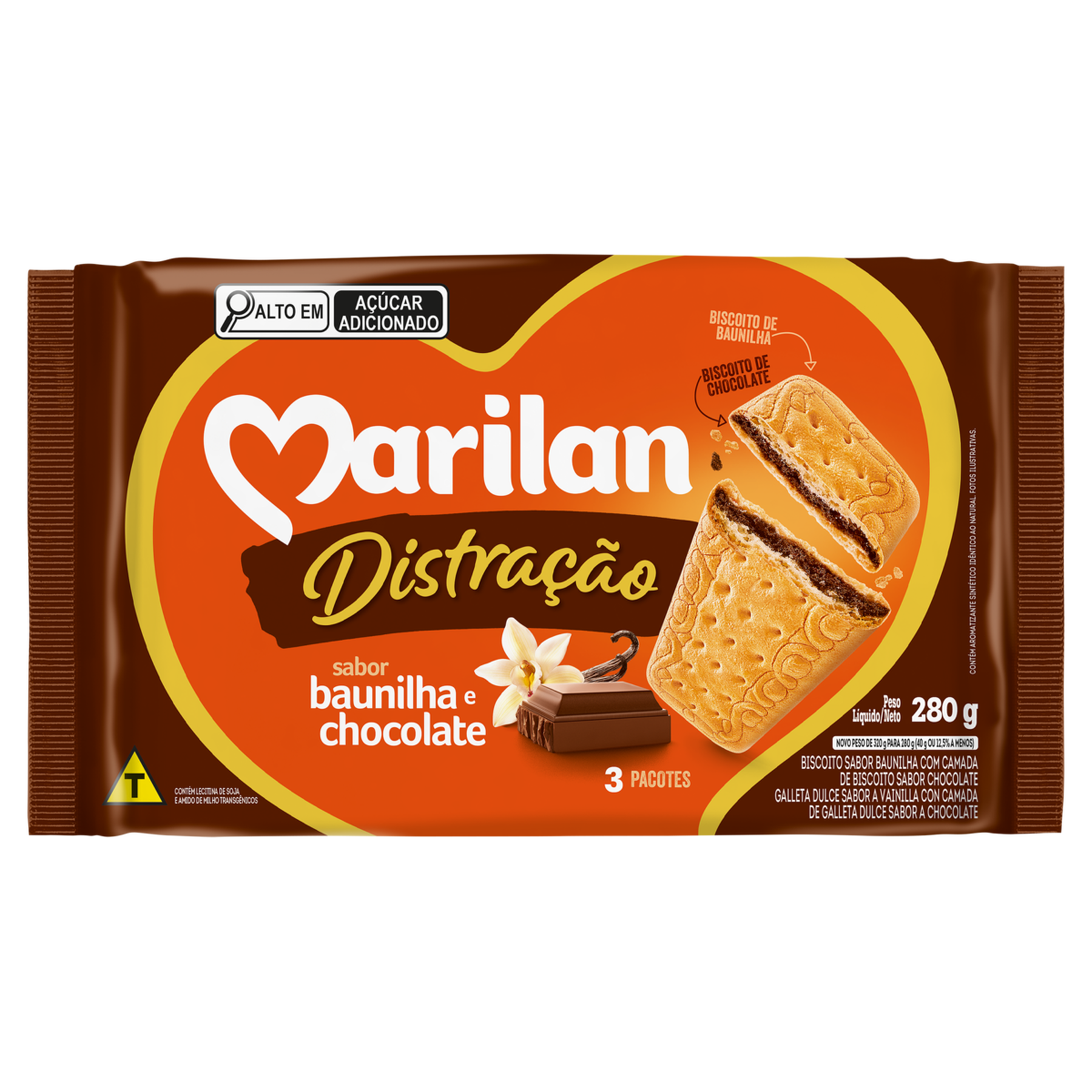 Biscoito Baunilha e Chocolate Distra&ccedil;&atilde;o Marilan Pacote 280g