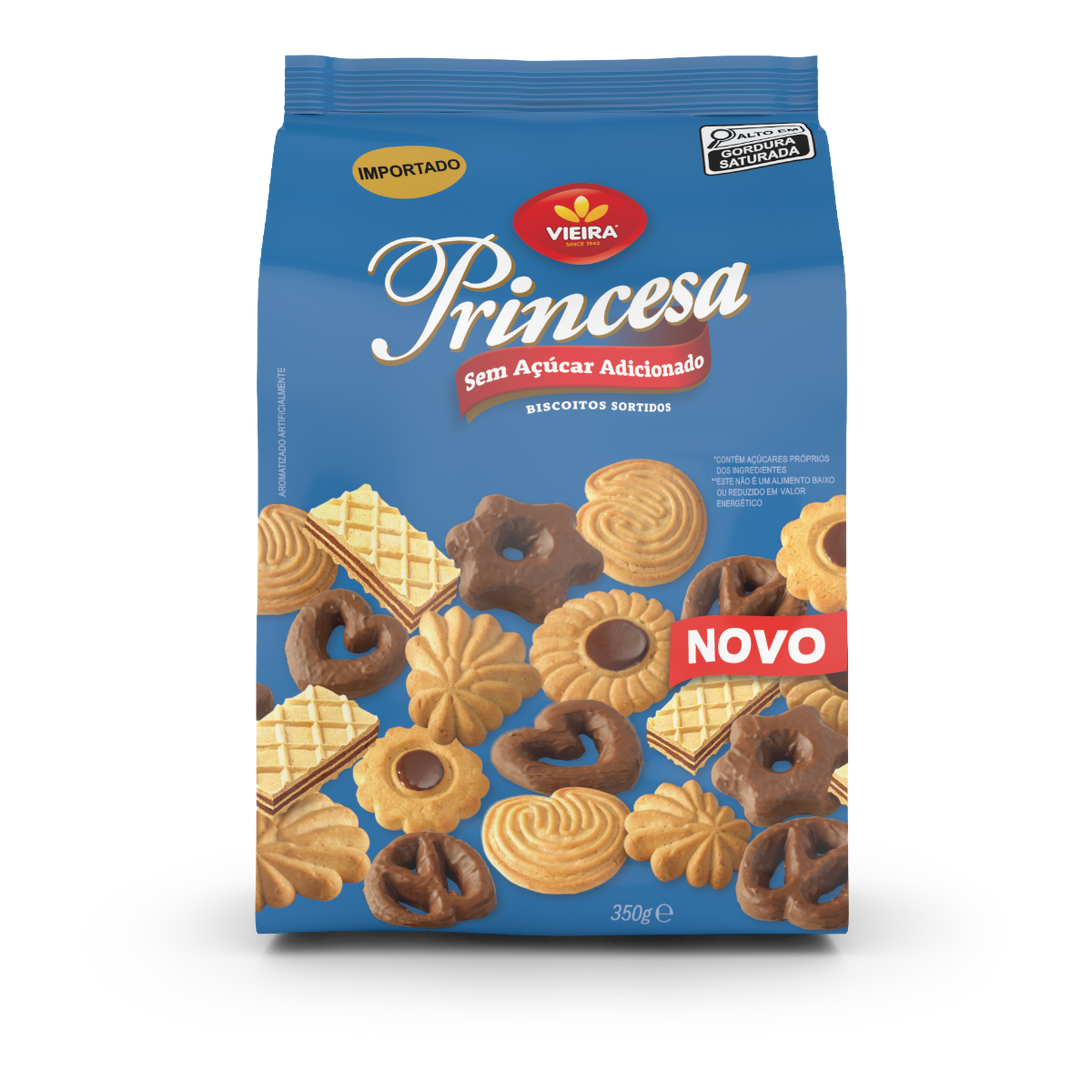 Biscoito Sortido Sem A&ccedil;&uacute;car Adicionado Princesa Vieira Pacote 350g