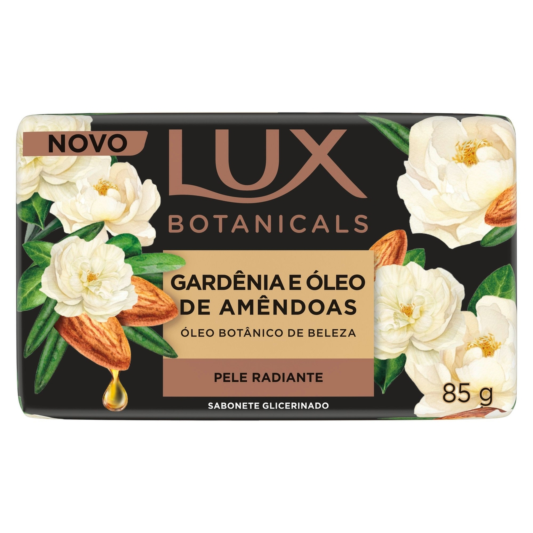 Sabonete Barra Glicerinado Gard&ecirc;nia e &Oacute;leo de Am&ecirc;ndoas Lux Botanicals Envolt&oacute;rio 85g
