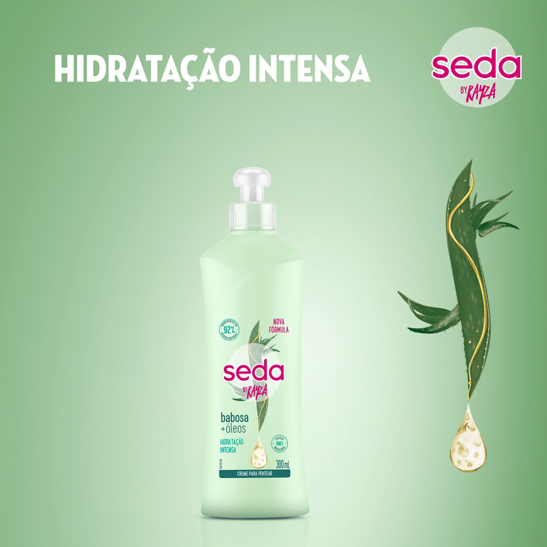 Creme para Pentear Babosa e &Oacute;leos by Rayza Seda Frasco 300ml&nbsp;