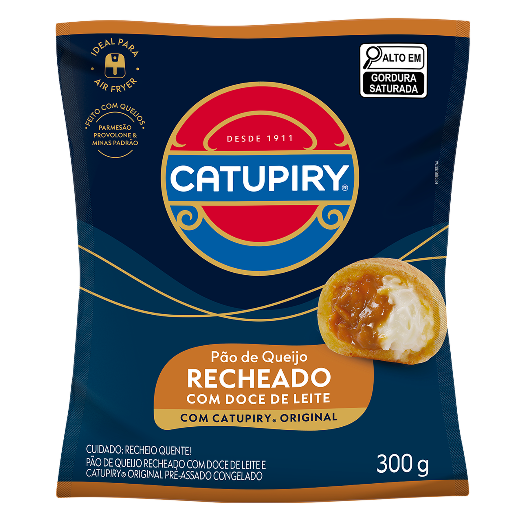 P&atilde;o de Queijo Recheado Doce de Leite e Catupiry Original Catupiry Pacote 300g