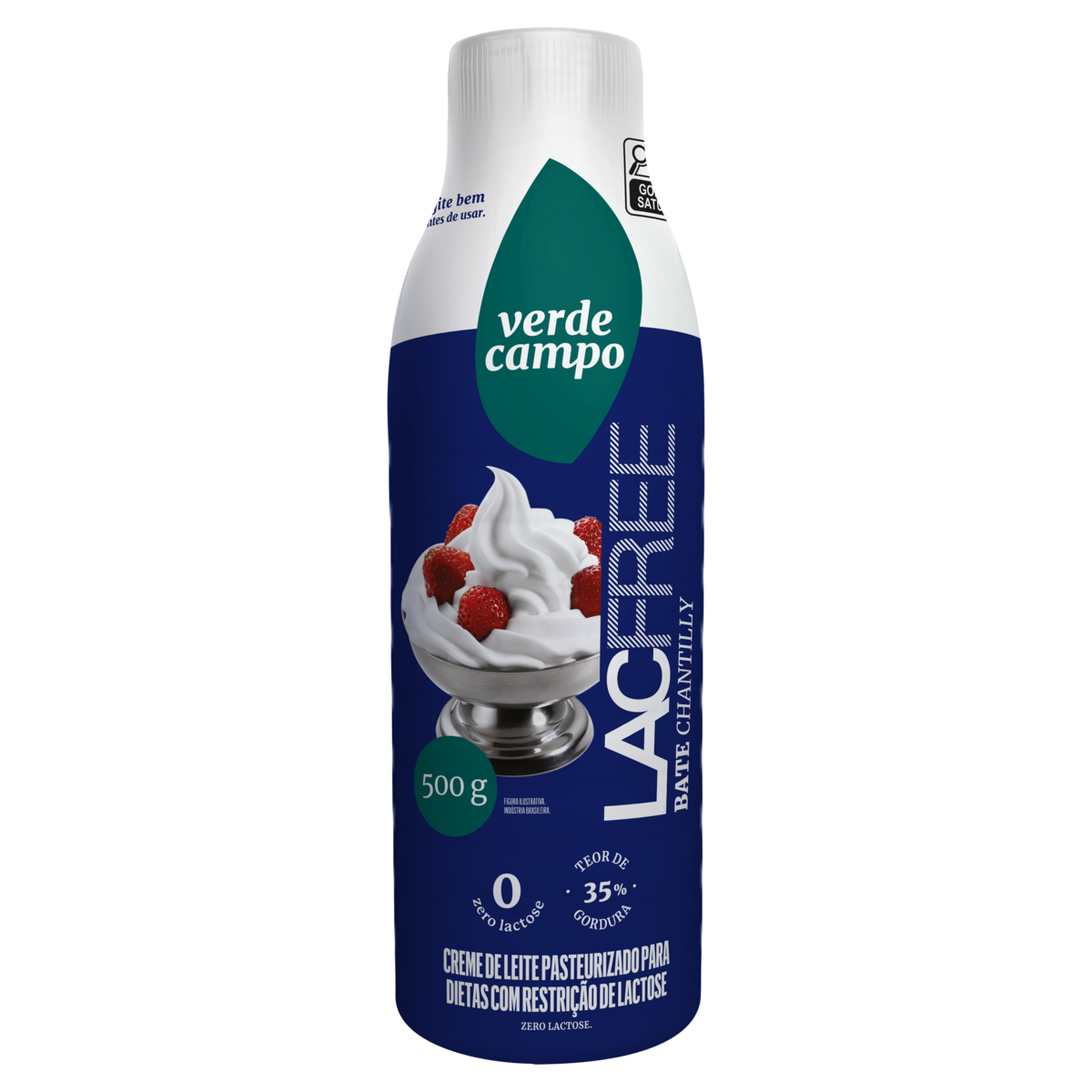 Creme de Leite Pasteurizado Bate Chantilly Zero Lactose Verde Campo Lacfree Garrafa 500g
