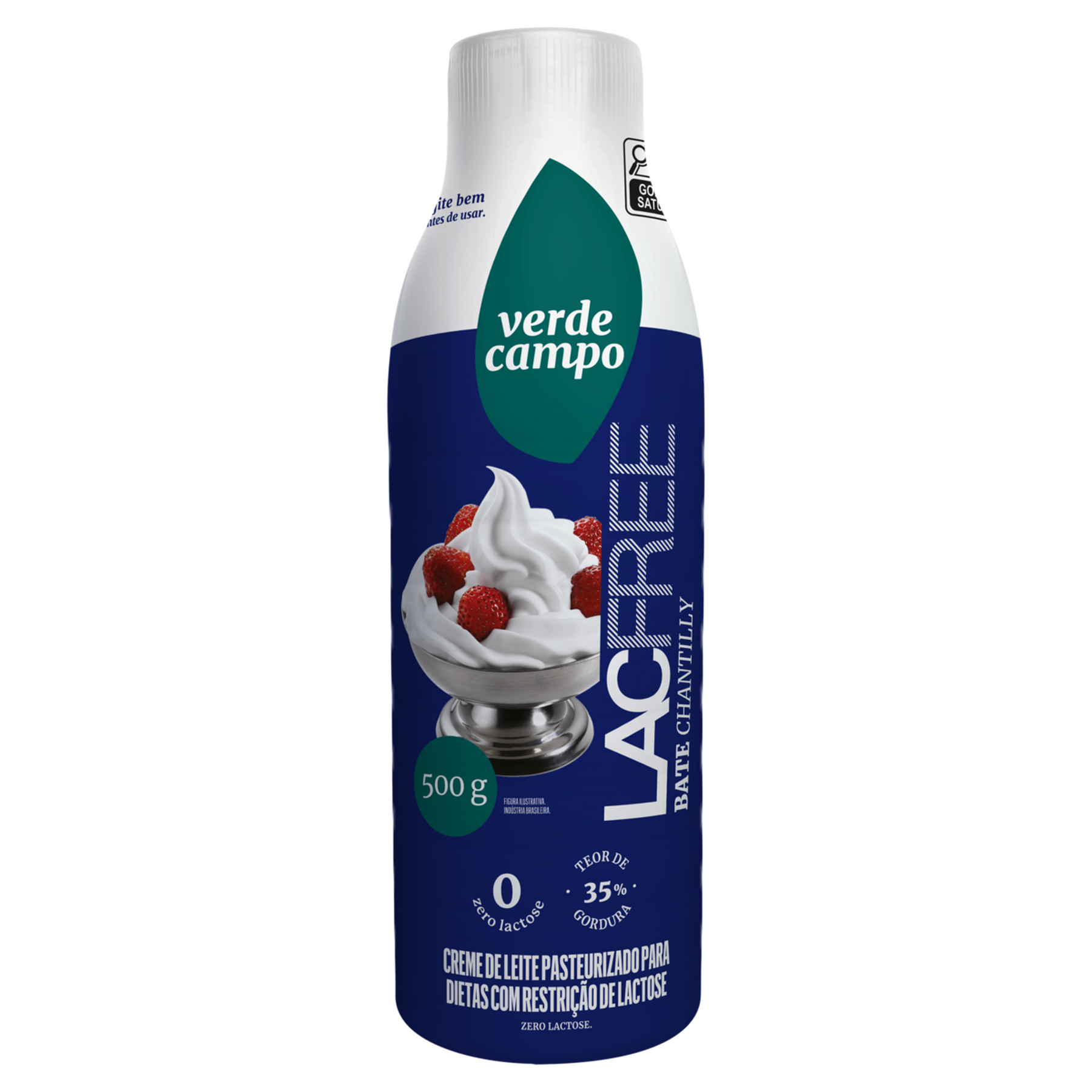 Creme de Leite Pasteurizado Bate Chantilly Zero Lactose Verde Campo Lacfree Garrafa 500g