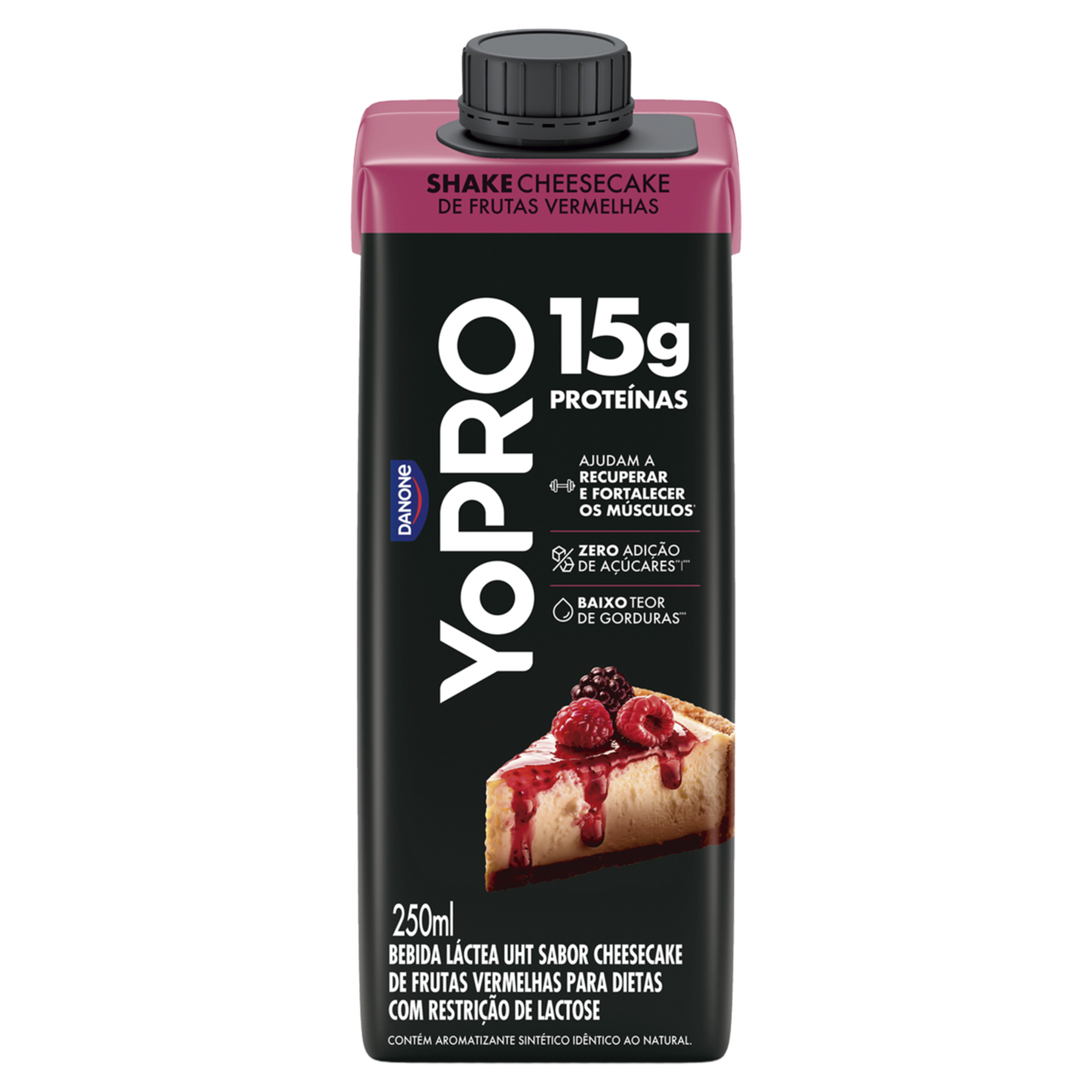 Bebida L&aacute;ctea UHT Shake Cheesecake de Frutas Vermelhas 15g Prote&iacute;nas Yopro Caixa 250ml