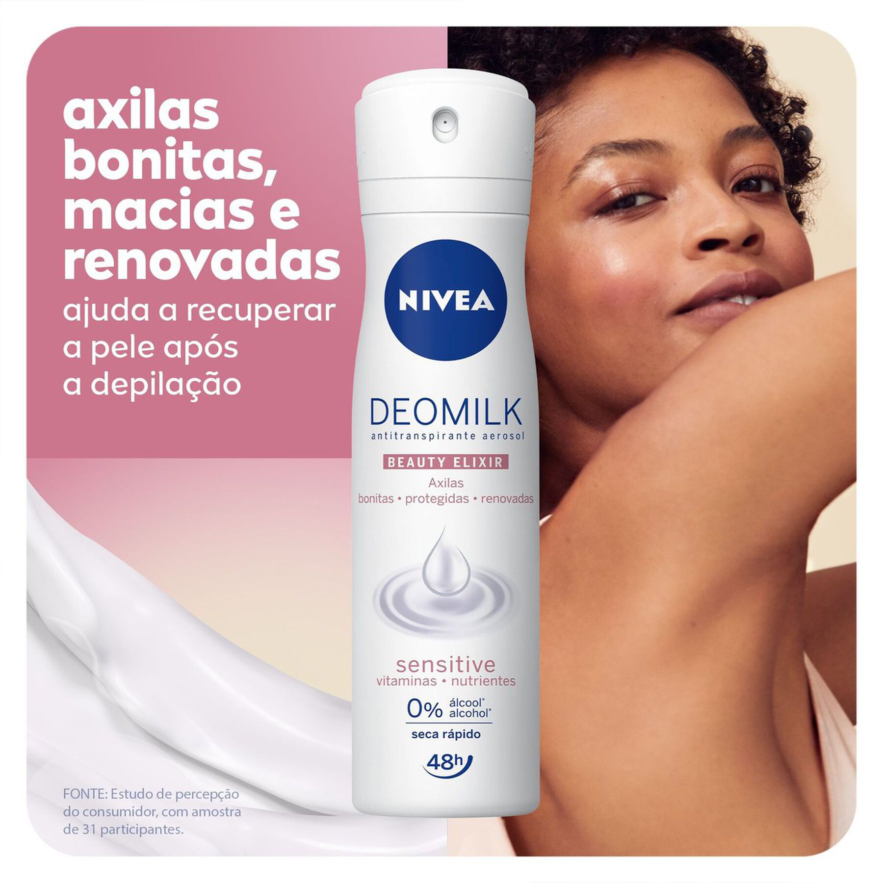 Antitranspirante Aerossol Sensitive Nivea Deomilk Beauty Elixir 150ml