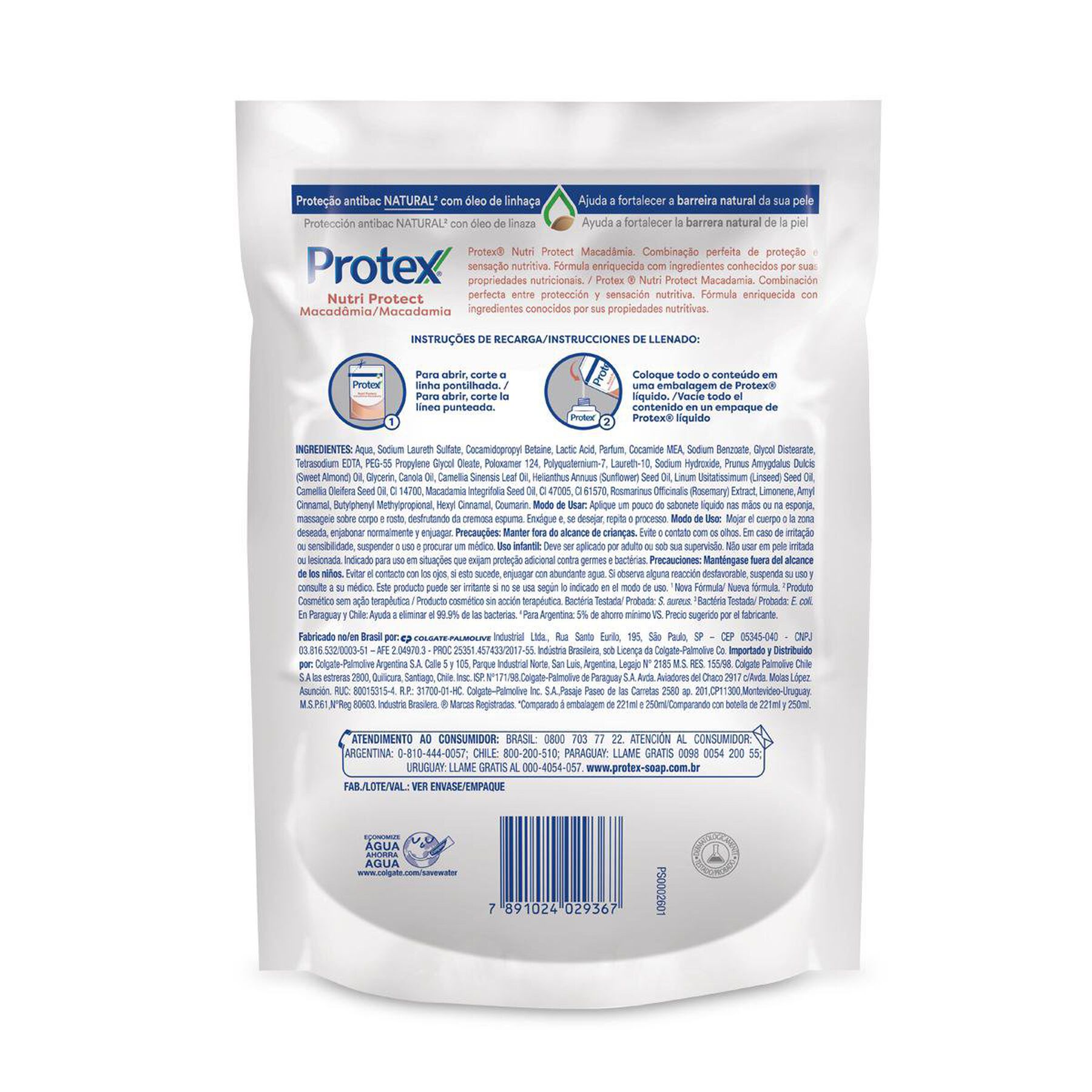 Sabonete L&iacute;quido Antibacteriano Macad&acirc;mia Protex Nutri Protect Sach&ecirc; 200ml Refil