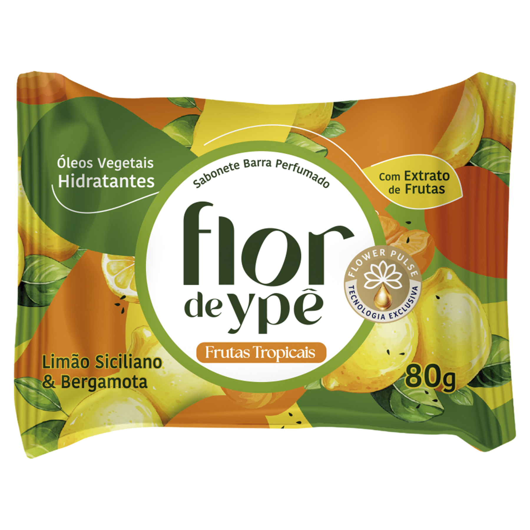 Sabonete Barra Flor de Yp&ecirc; Frutas Tropicais Lim&atilde;o Siciliano e Bergamota Pacote 80g