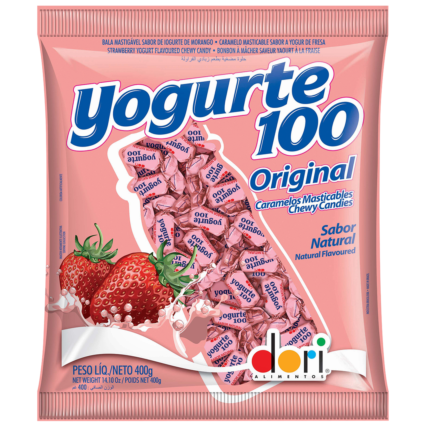 Bala Mastigável Yogurte 100 de Morango Original Dori 400g