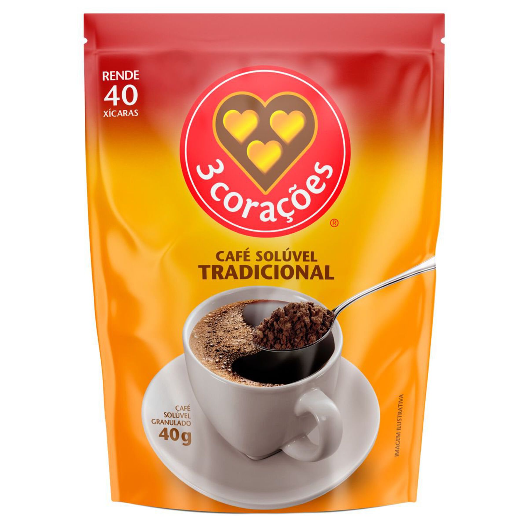 Café Solúvel Granulado Tradicional 3 Corações Sachê 40g