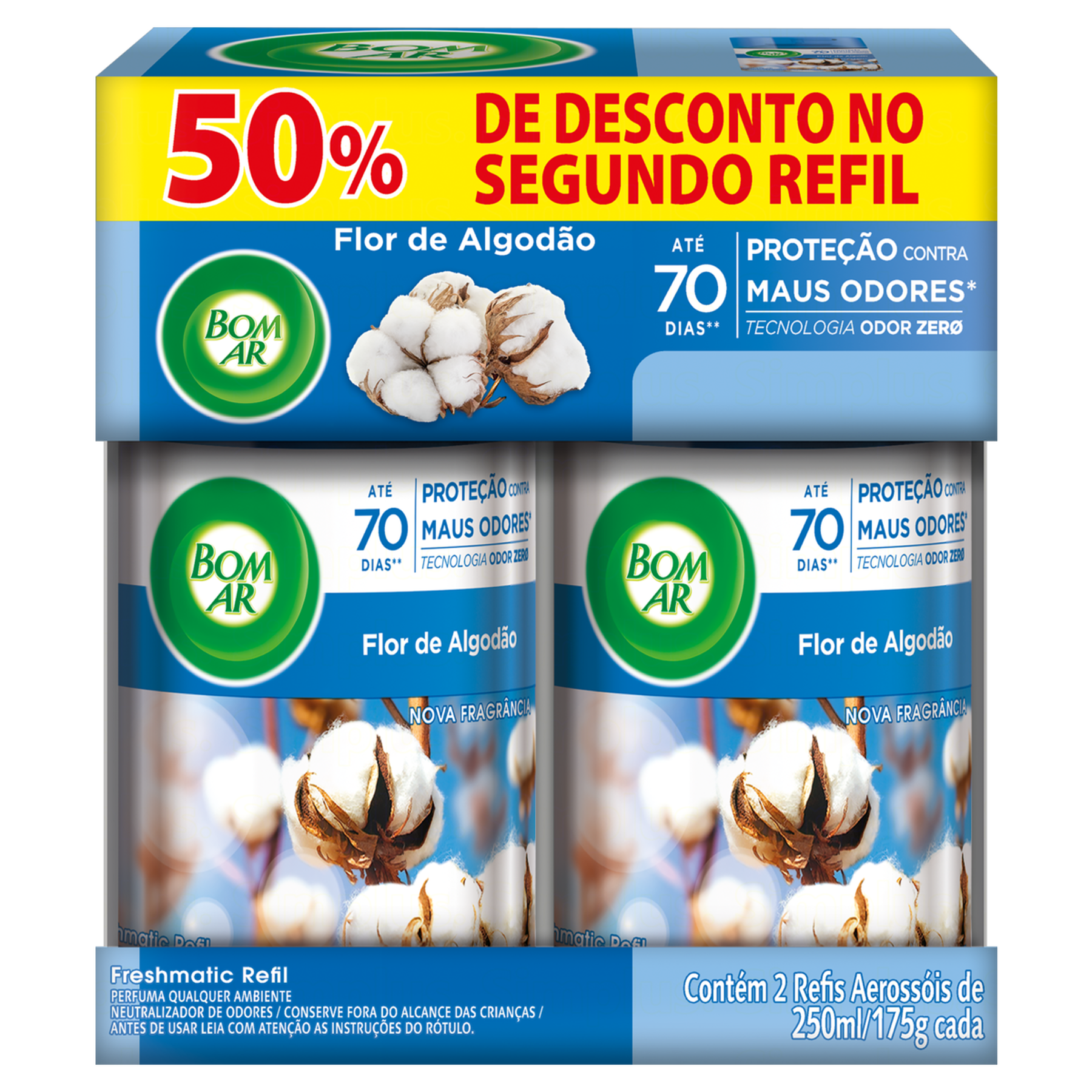 Pack Neutralizador de Odores Flor de Algod&atilde;o Bom Ar Freshmatic Frasco 500ml Refil 2 Unidades Gr&aacute;tis 50% de Desconto no Segundo Refil