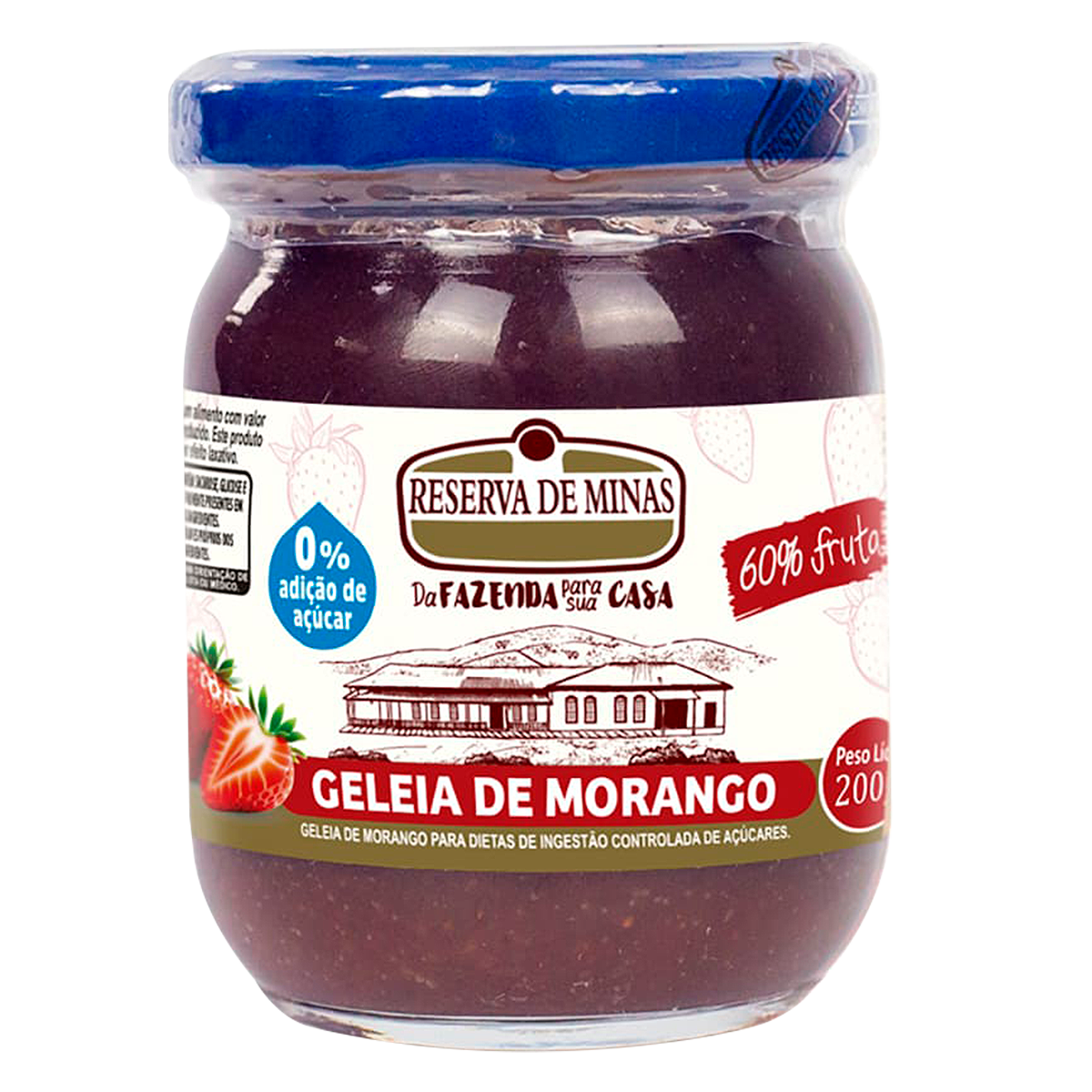 Gel&eacute;ia de Morango Zero Adi&ccedil;&atilde;o de A&ccedil;&uacute;car Reserva de Minas 200g