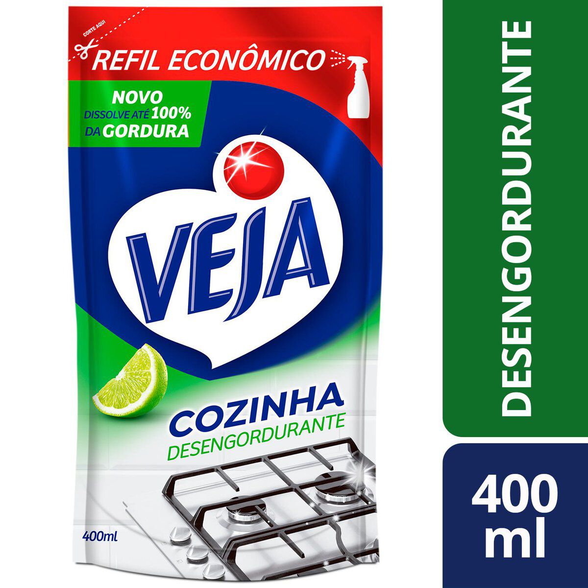 Limpador Desengordurante Cozinha Lim&atilde;o Veja Sach&ecirc; 400ml Refil Econ&ocirc;mico