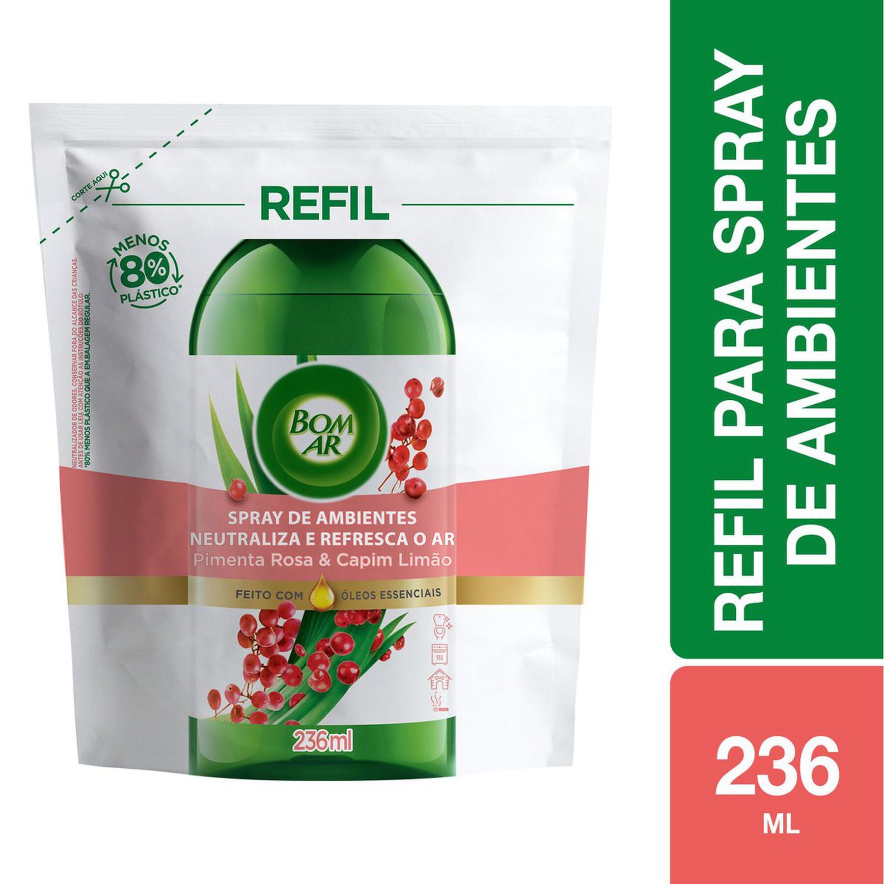 Neutralizador de Odores Pimenta-Rosa e Capim-Lim&atilde;o Bom Ar Sach&ecirc; 236ml Refil