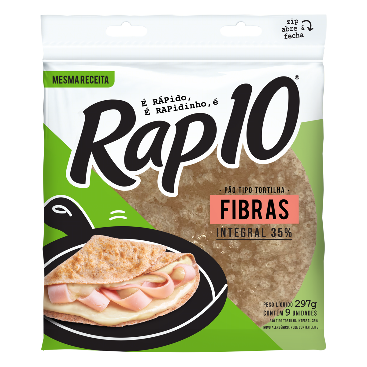 P&atilde;o Tortilha Integral Rap 10 Pouch 297g