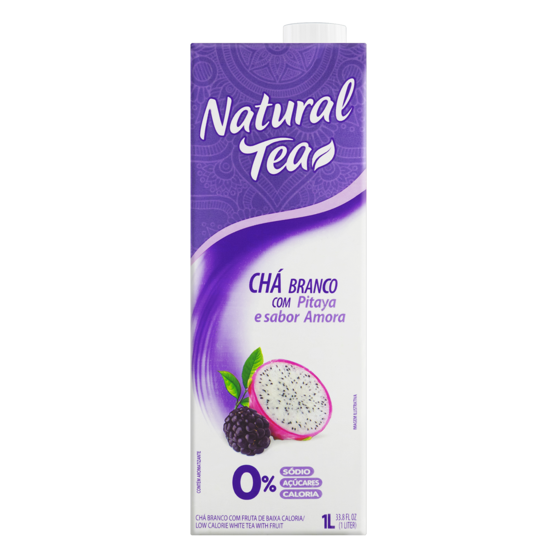 Ch&aacute; Branco Pitaya e Amora Zero A&ccedil;&uacute;car Natural Tea Caixa 1l