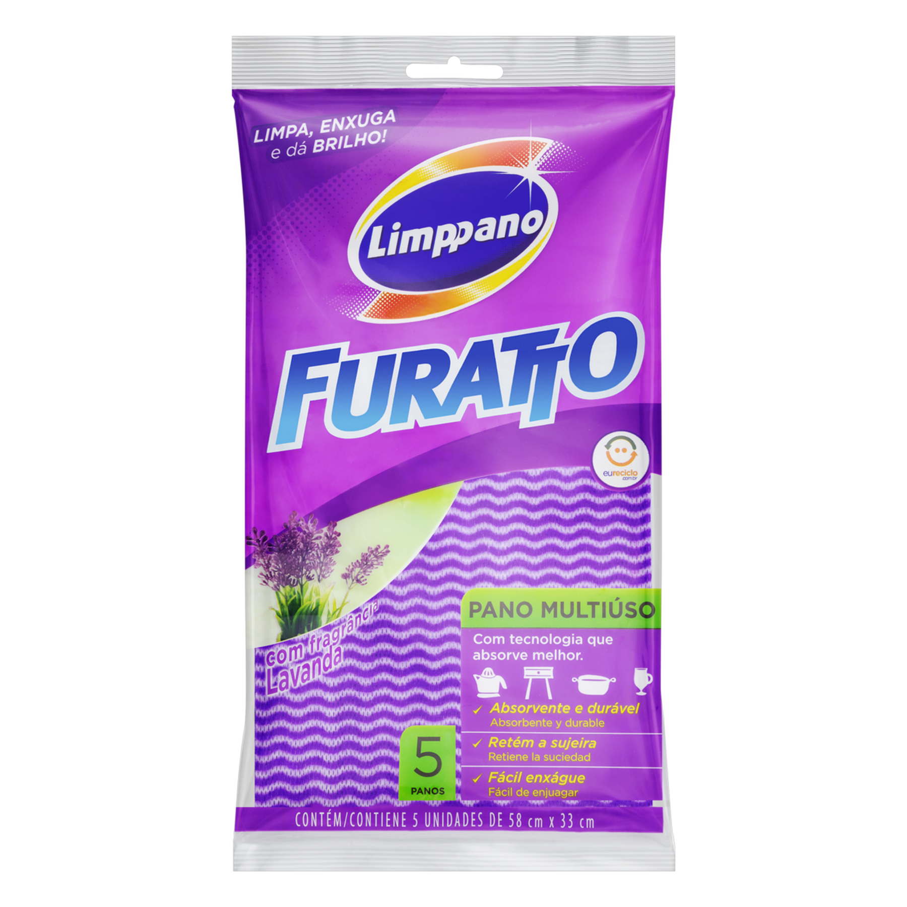 Pano Multiuso Lavanda Furatto Limppano C/5 Unidades