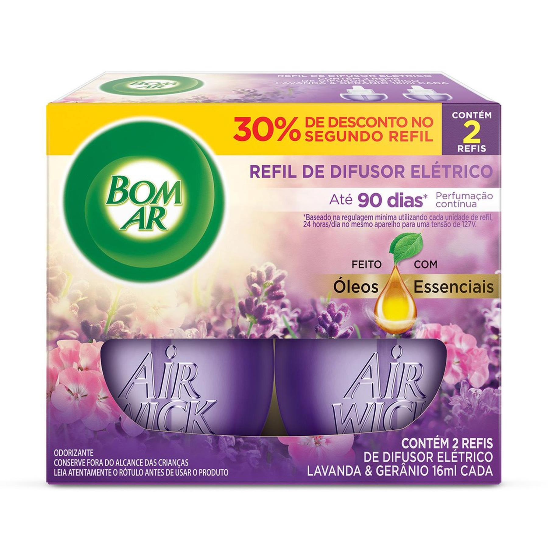 Pack Difusor de Ambiente El&eacute;trico Lavanda e Ger&acirc;nio Bom Ar Air Wick Caixa 16ml Cada 2 Unidades Gr&aacute;tis 30% de Desconto no Segundo Refil