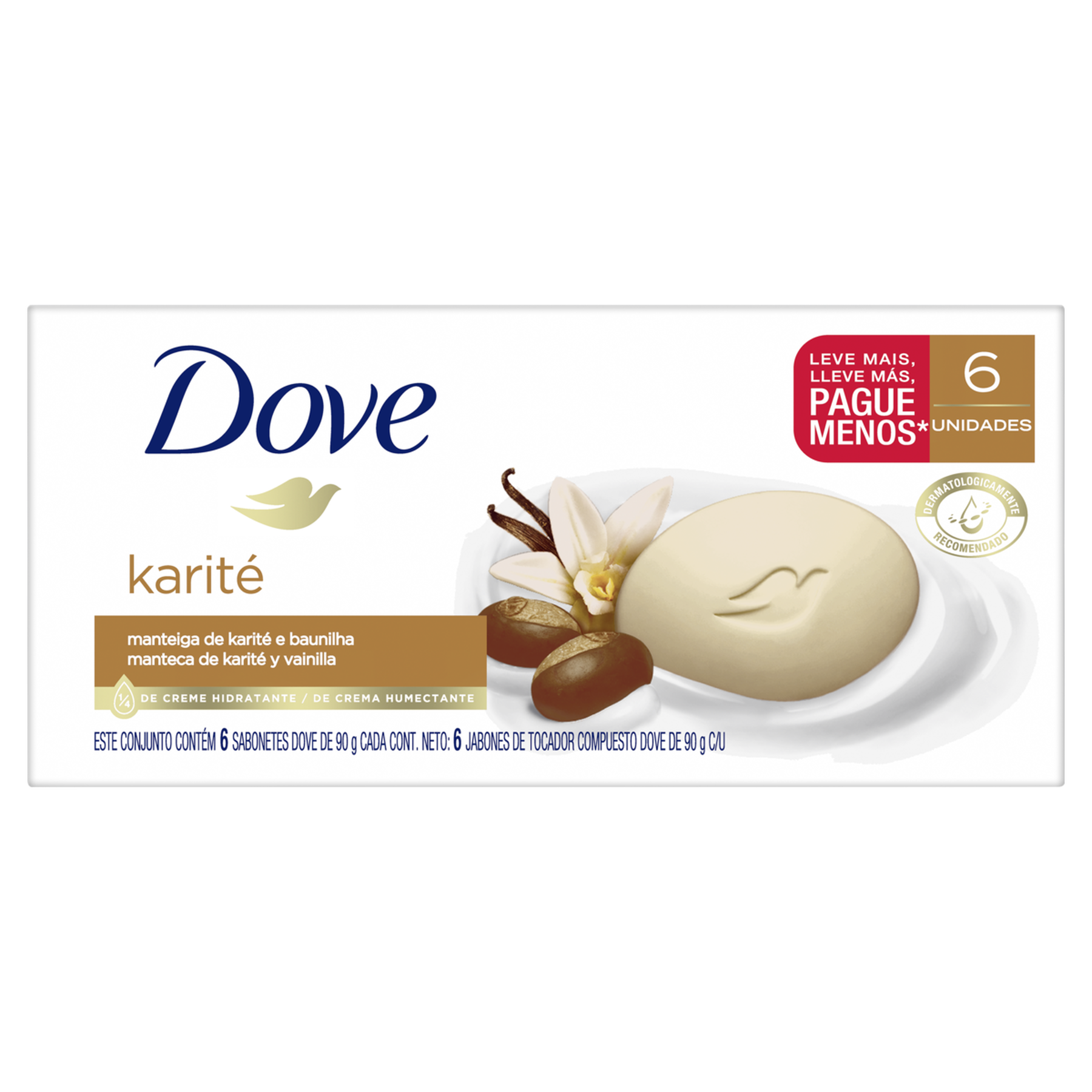 Sabonete em Barra Manteiga de Karité e Baunilha Dove Envoltório 540g C/6 Unidades - Embalagem Leve Mais Pague Menos