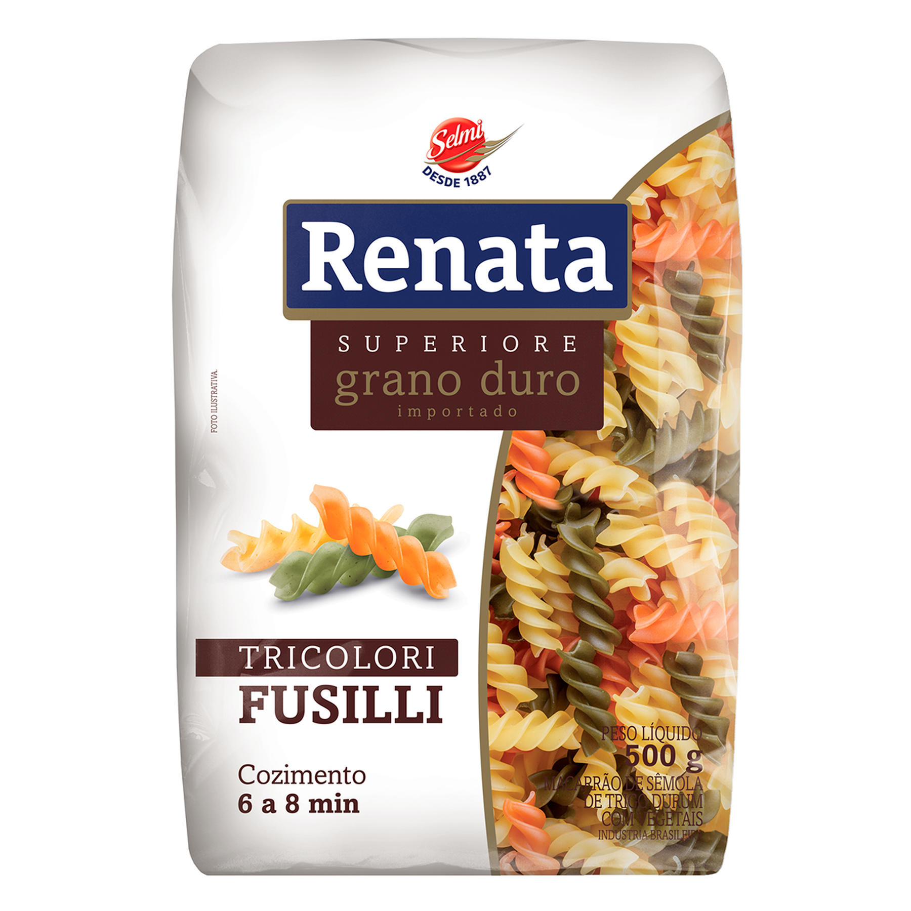 Macarr&atilde;o de S&ecirc;mola de Trigo com Vegetais Grano Duro Tricolori Fusilli Renata Superiore Pacote 500g