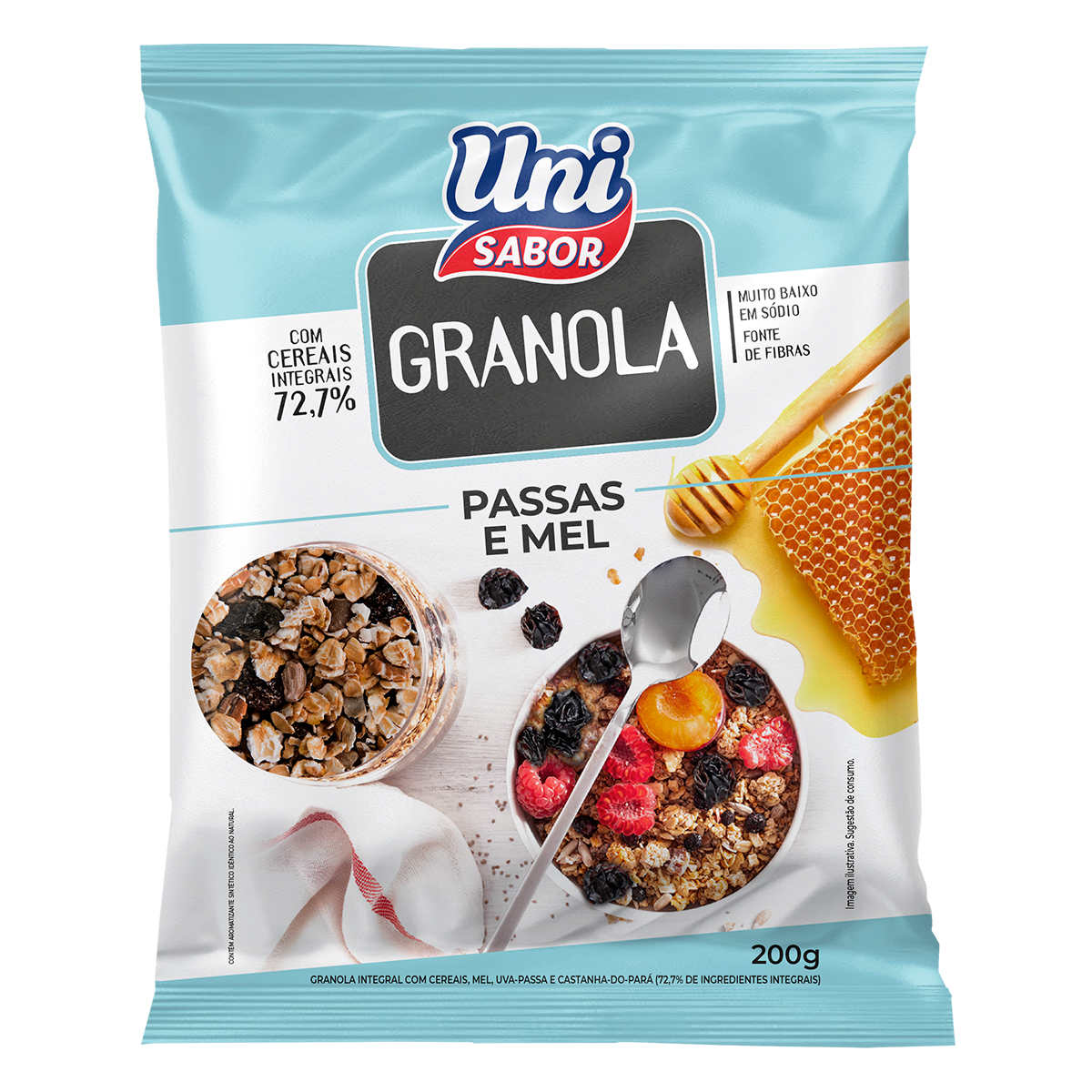 Granola Passas e Mel Uni Sabor Pacote 200g